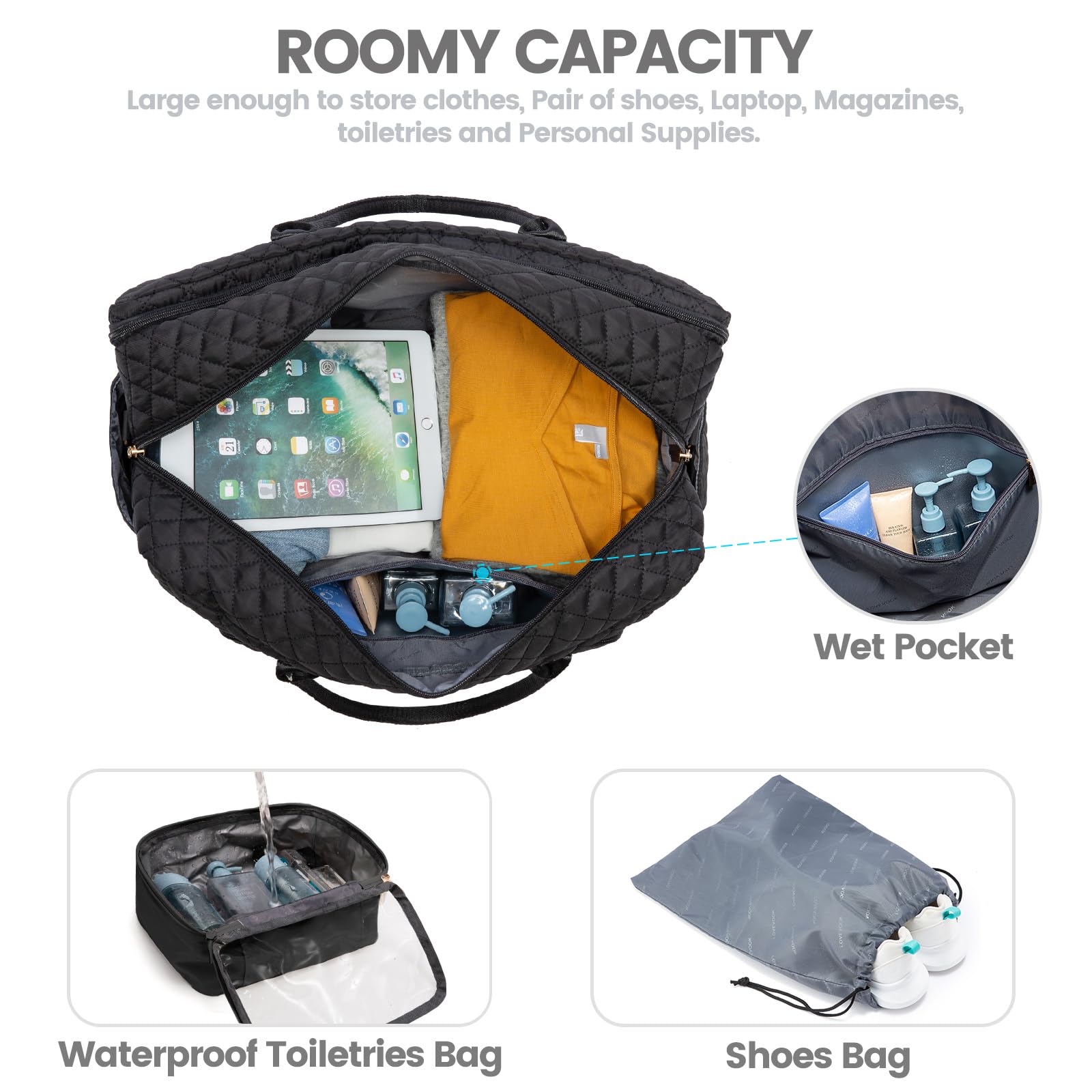 LOVEVOOK Women's Travel Duffle Bag - Waterproof Weekender Overnight Bag with Toiletry & Laptop Compartment, Yoga Gym Bag with Wet Pocket & Shoe Storage - Perfect for Weekend Getaways, Business Trips, Gym Sessions and Hospital Visits
