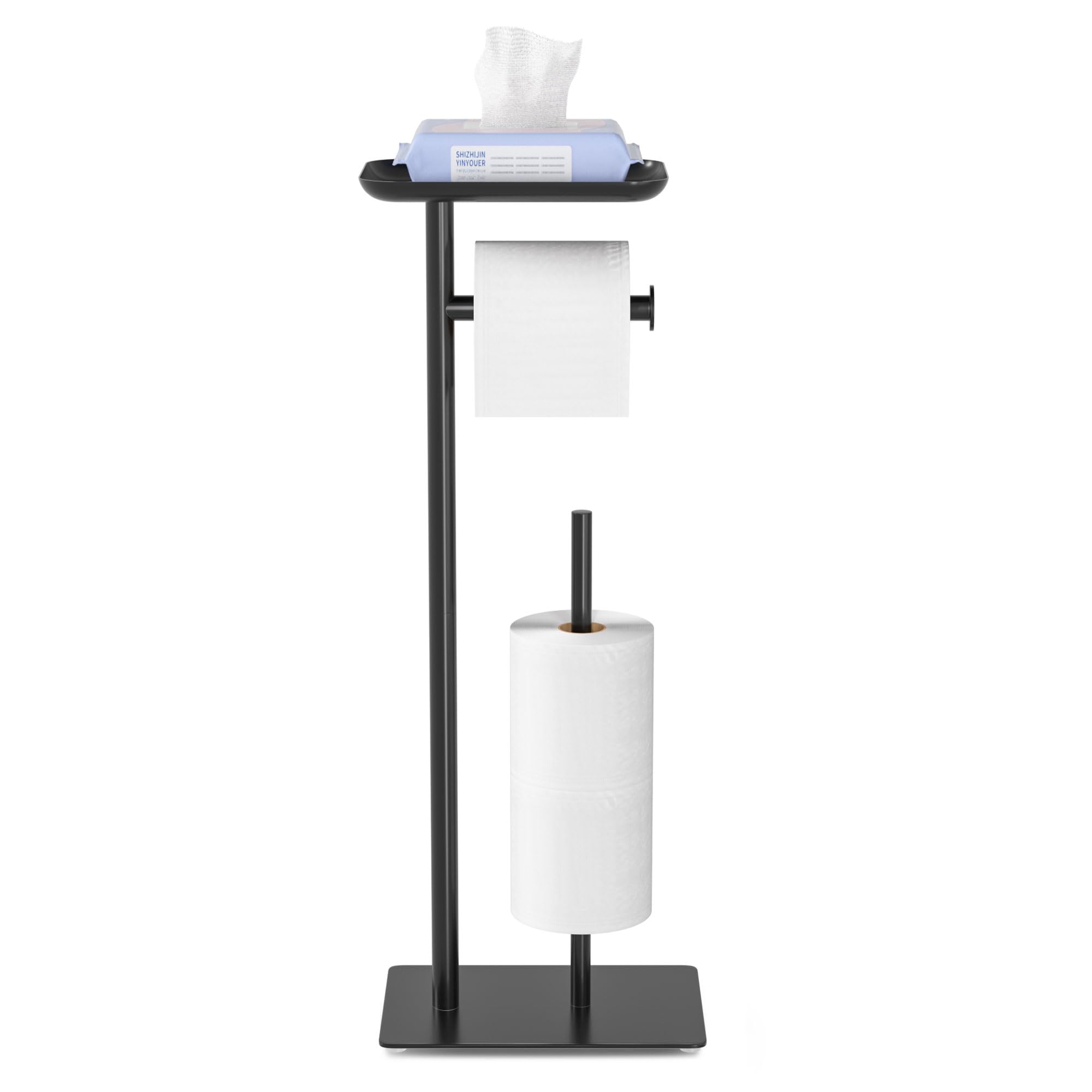 Free Standing Toilet Paper Holder Stand with Storage Shelf - Bathroom Tissue Roll Dispenser Holds 4 Spare Rolls - Perfect for Home, Office & RV Bathroom Organization