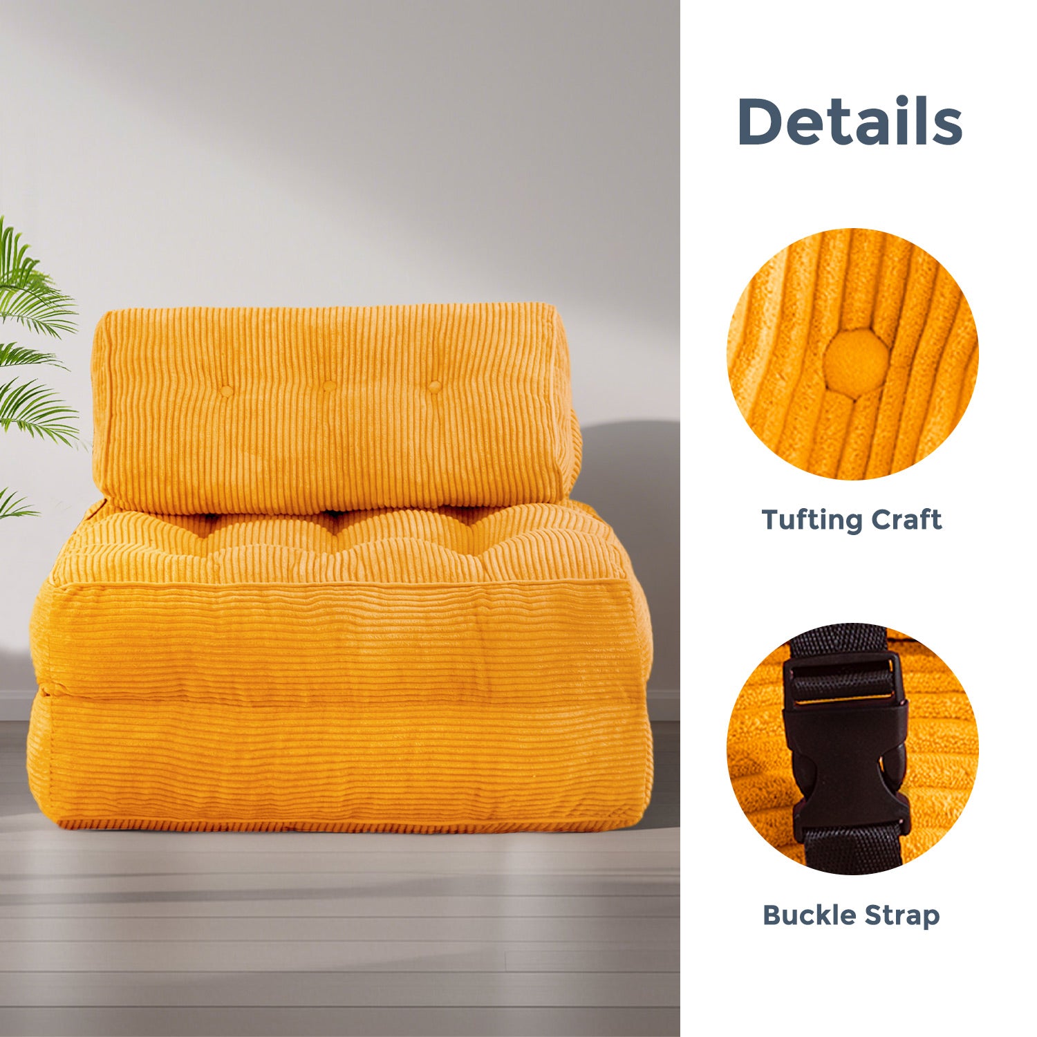MAXYOYO Corduroy Sofa Bed - Convertible Sleeper Chair with Back Support in Orange | Comfortable Guest Bed & Space-Saving Living Room Furniture