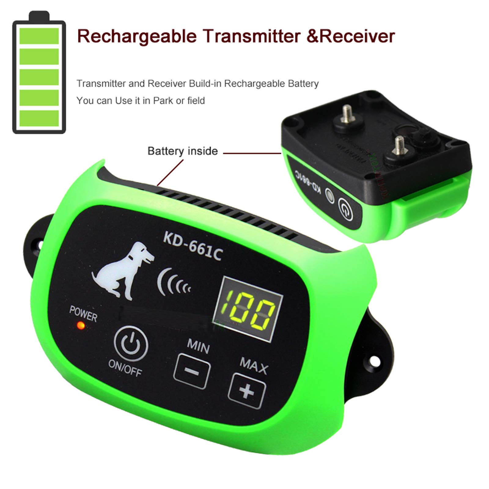 Wireless Dog Fence System - IP65 Waterproof Rechargeable Shock & Beep Training Collar with Adjustable Range | Safe & Harmless Pet Containment Solution for Small, Medium & Large Dogs | Perfect for Backyard, Garden & Outdoor Dog Training