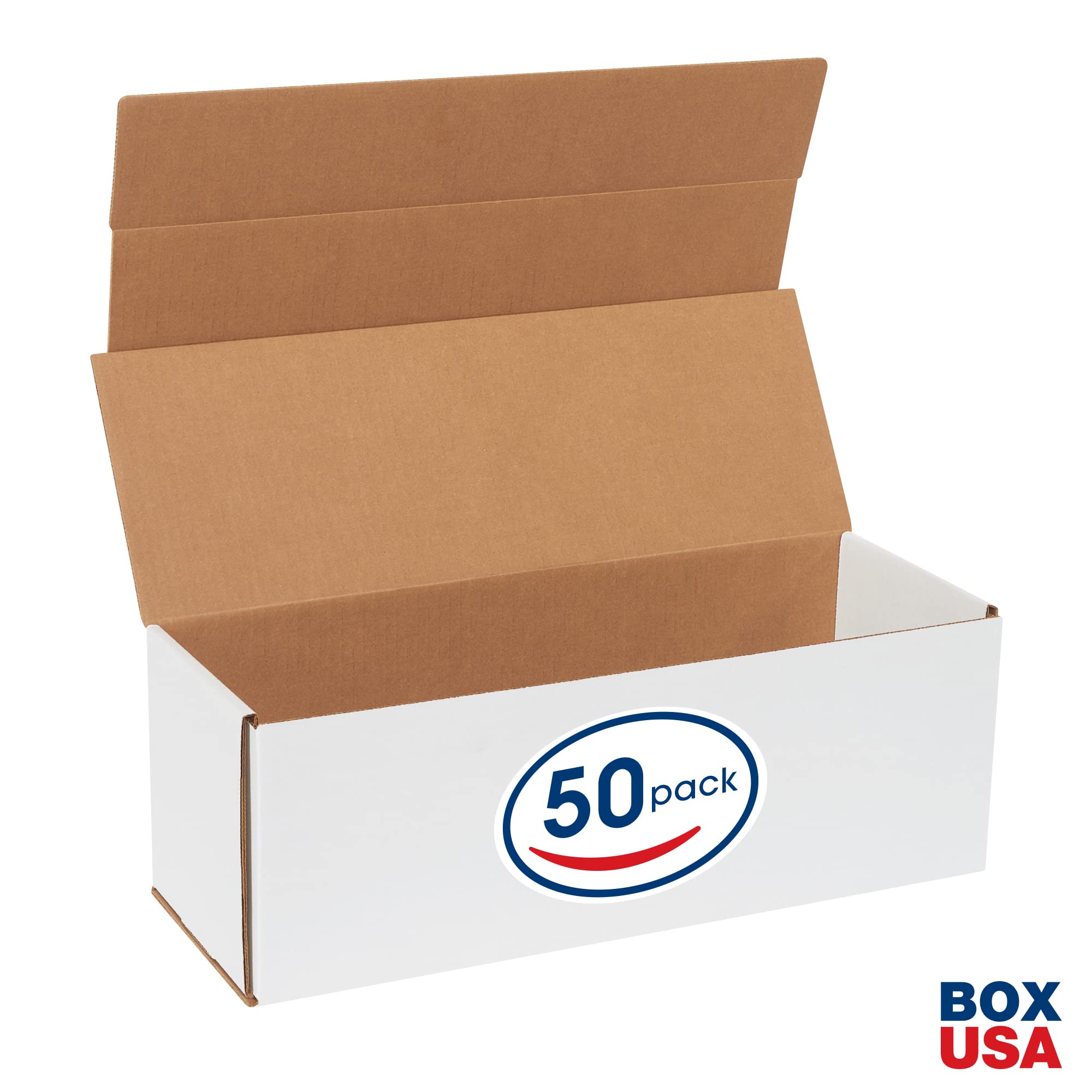 BOX USA 17 x 6 x 6 Inches Corrugated Cardboard Mailers - Tuck Top One-Piece Die-Cut Shipping Cartons, Large White Mailing Boxes (Pack of 50) | Perfect for Ecommerce Shipping, Small Business Packaging & USPS Priority Mail