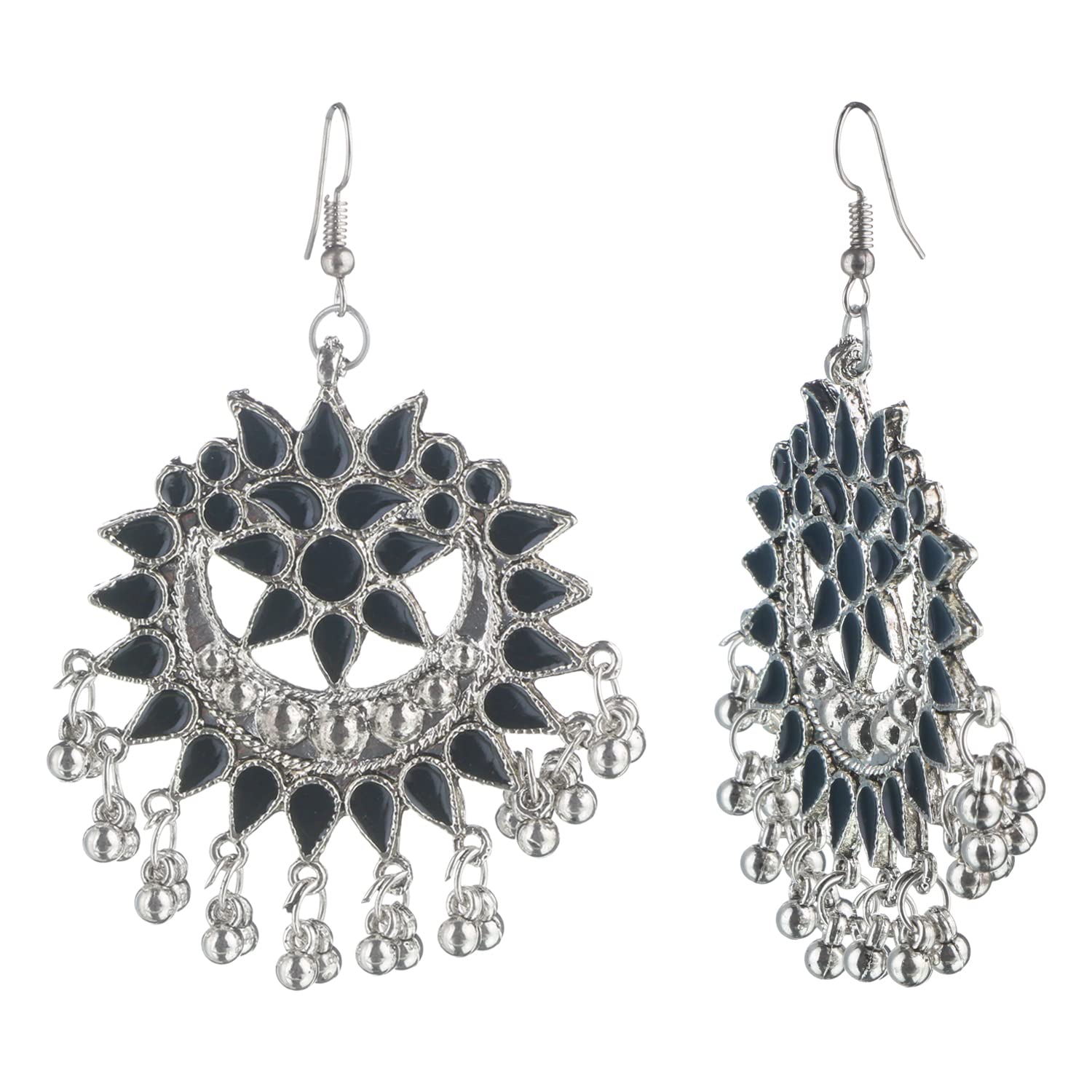 Vintage Indian Oxidized Boho Drop Jhumka Earrings for Women - Retro Ethnic Gypsy Dangle Jewelry - Perfect for Parties, Weddings & Festive Occasions