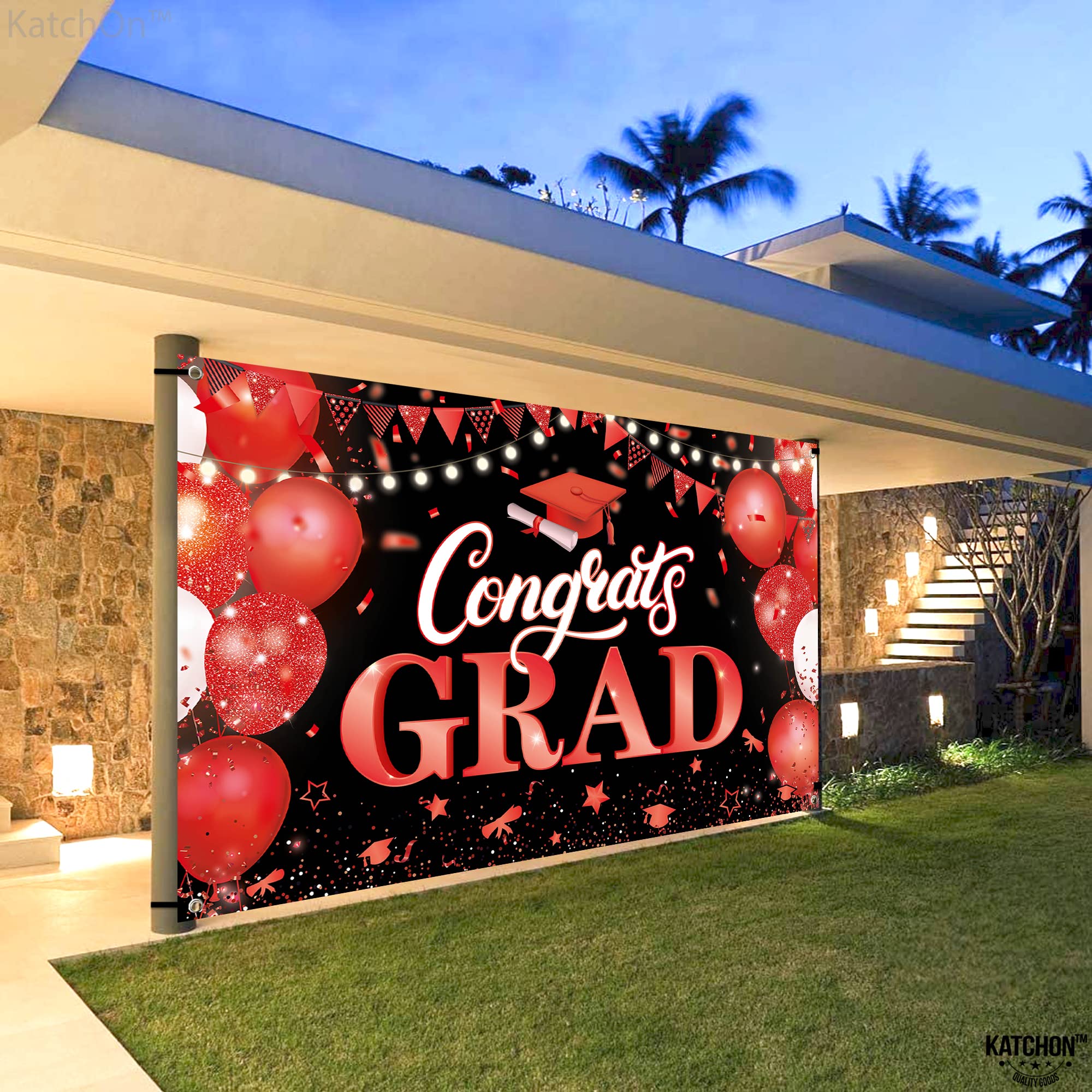KatchOn Extra Large Congratulations Graduation Banner - 72x44 Inch, Class of 2025 Red & Black Graduation Decor for High School & College Graduation Parties, Commencement Ceremony Decorations
