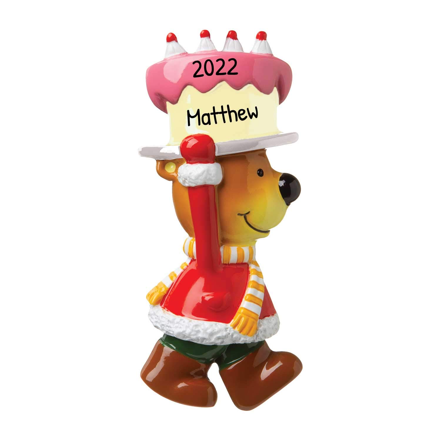 Personalized Birthday Cake Ornament - Custom Happy Birthday Tree Decorations, Christmas Birthday Bear Ornament for Cake Topper, Party & Holiday Decor - Free Name Customization - Perfect for Birthdays, Christmas Trees & Gift Giving
