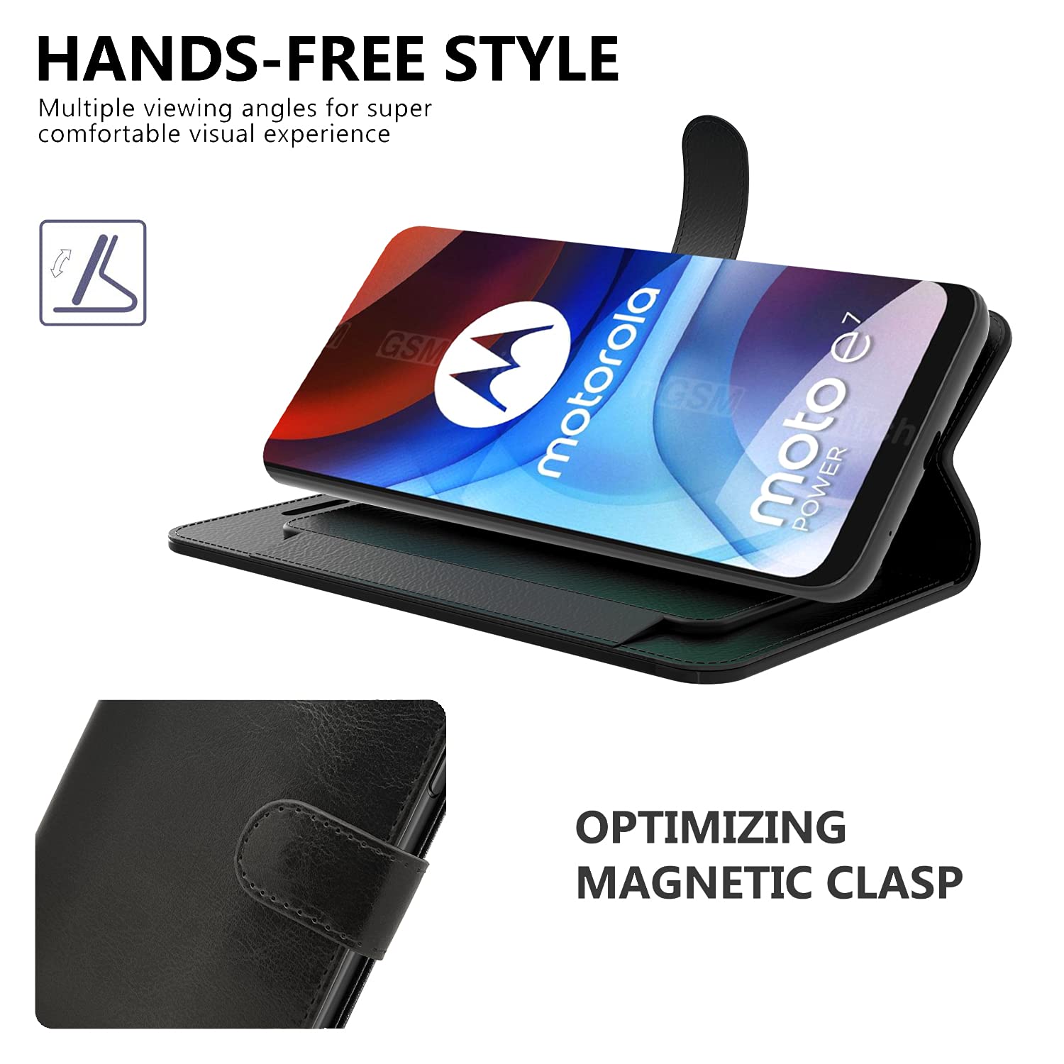 Premium Leather Wallet Case for Motorola Moto E7 Power - RFID Blocking Flip Folio with Card Slots & Kickstand (Black) | Perfect for Daily Use, Travel & Hands-Free Viewing