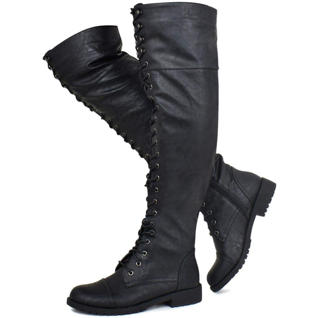Prime Shoes Women's Sexy Lace-Up Over The Knee Boots with Side Zipper - Comfortable Walking Boots for Women - Perfect for Night Out, Party & Fashion Streetwear