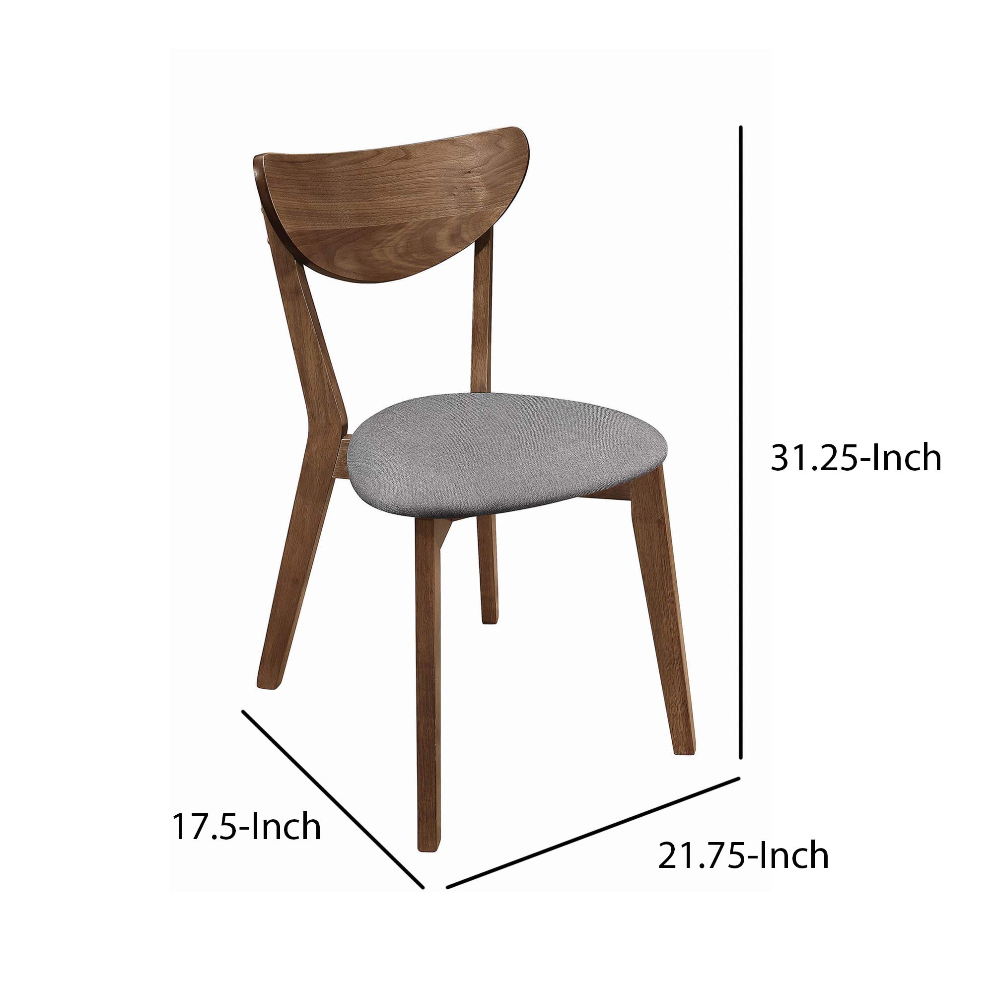 Benjara Wooden Plectrum-Shaped Padded Seat Dining Chairs, Set of 2 - Gray & Brown for Kitchen, Dining Room, and Breakfast Nook