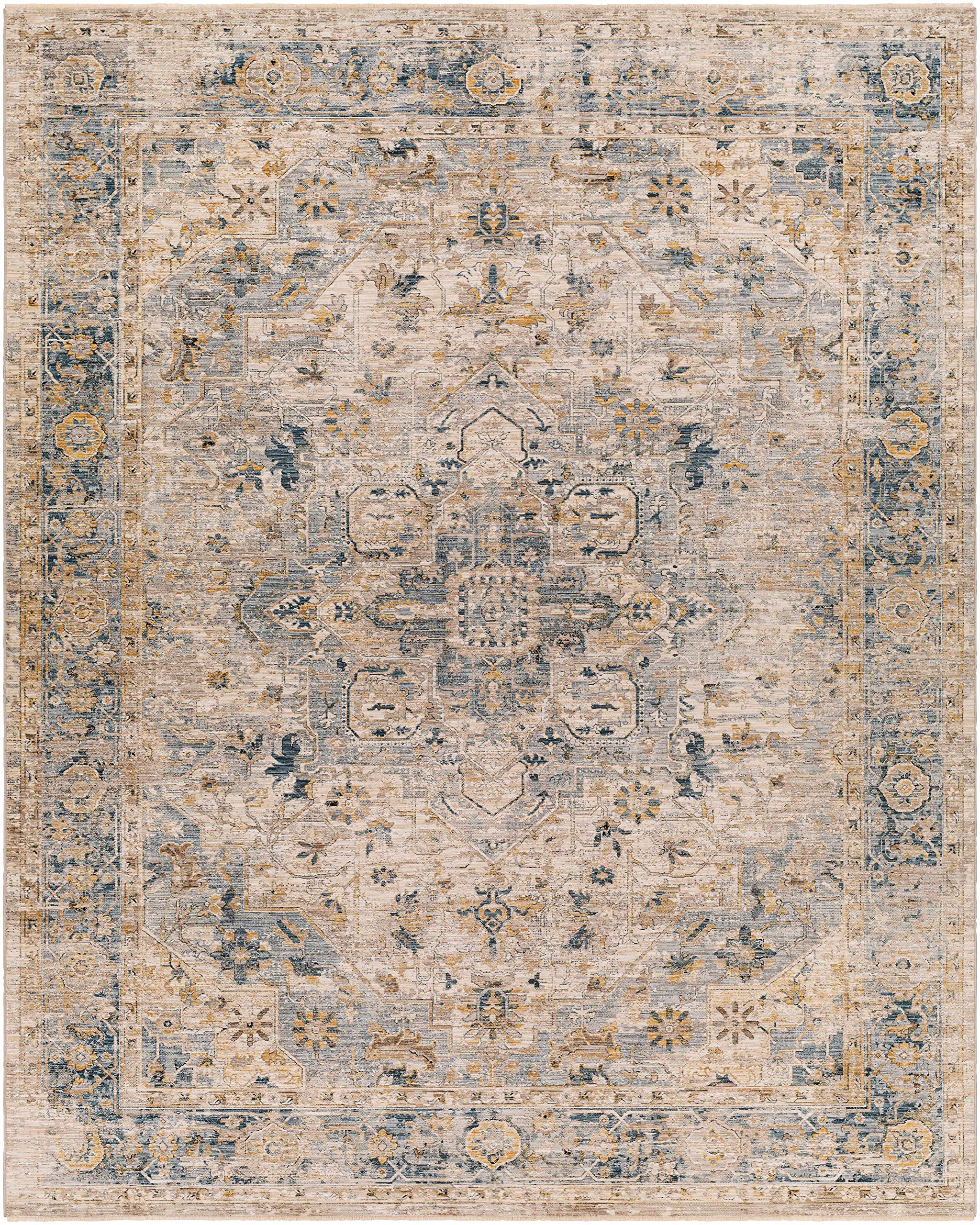 Hauteloom Chuka Traditional Beige and Blue Area Rug 5' x 7'5