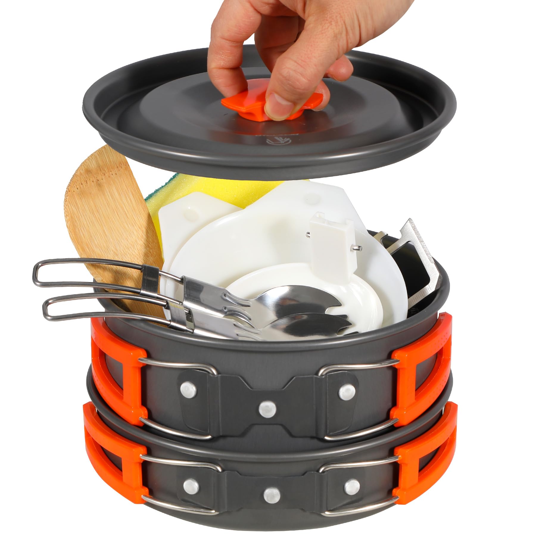 REDCAMP 11-Piece Camping Cookware Set - Lightweight Stackable Pots & Bowls for Outdoor Cooking, Hiking & Picnics
