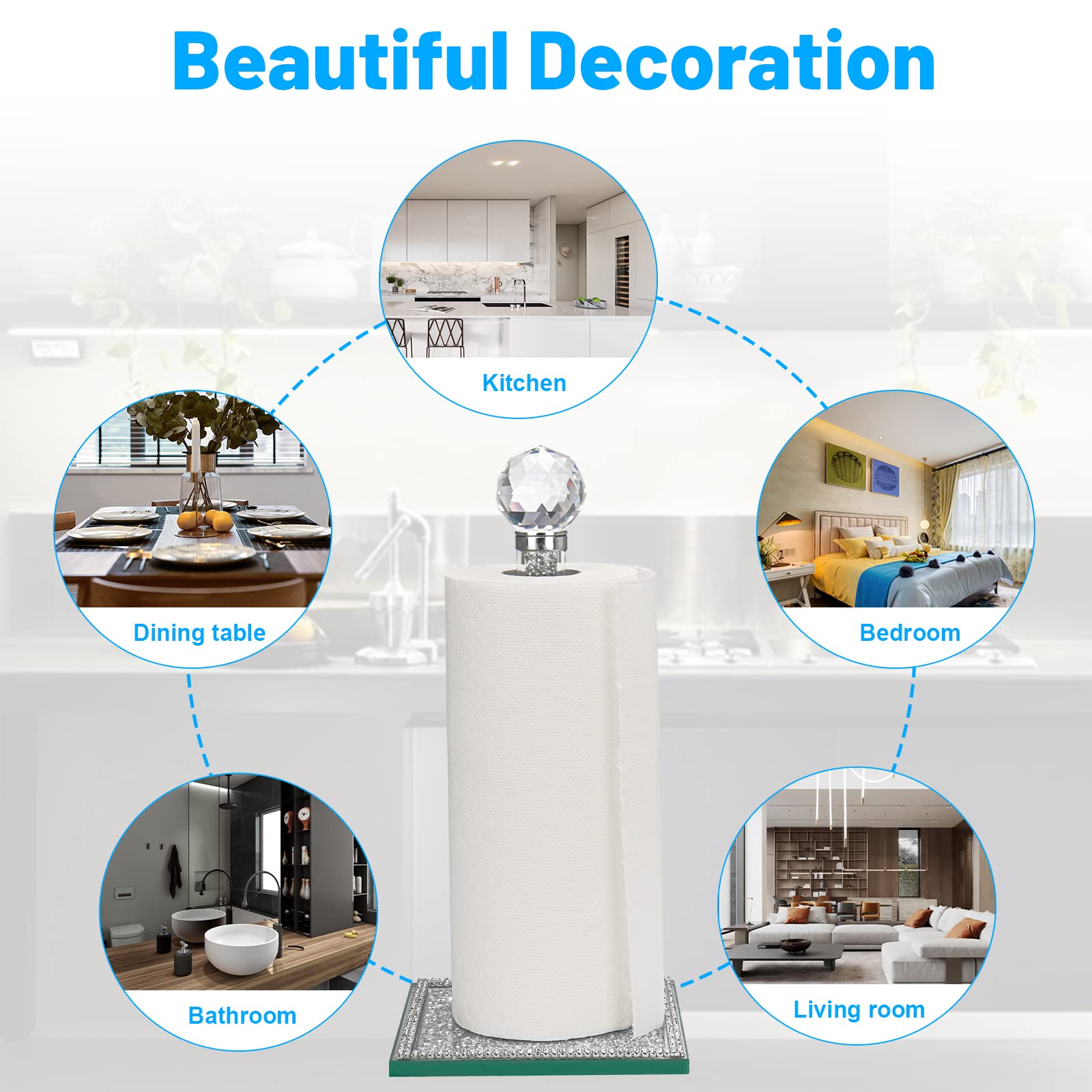 Elegant Crystal Paper Towel Holder - Silver Countertop Towel Stand for Kitchen & Bathroom | Stylish Bling Home Decor for Modern Spaces