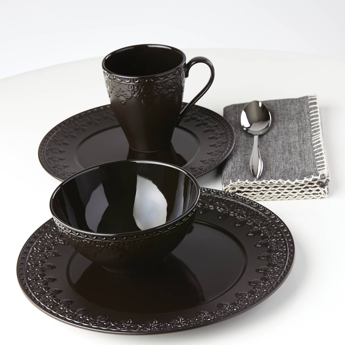 Chelse Muse Fleur Black All-Purpose Bowls Set of 4 - Perfect for Serving Salads, Snacks, and Desserts at Parties and Family Dinners