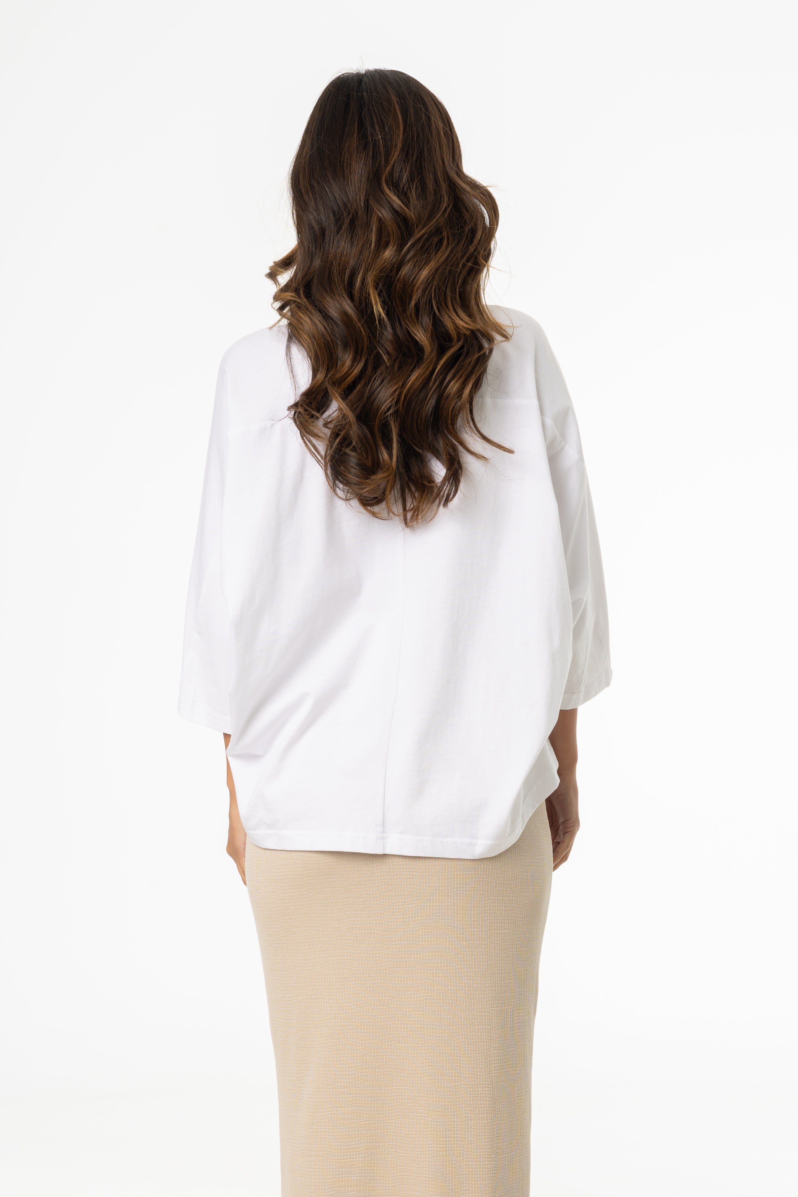 White Oversized Dolman 3/4 Sleeve T-Shirt for Women - Comfortable Loose Fit Casual Top for Everyday Wear, Work & Weekend Outfits