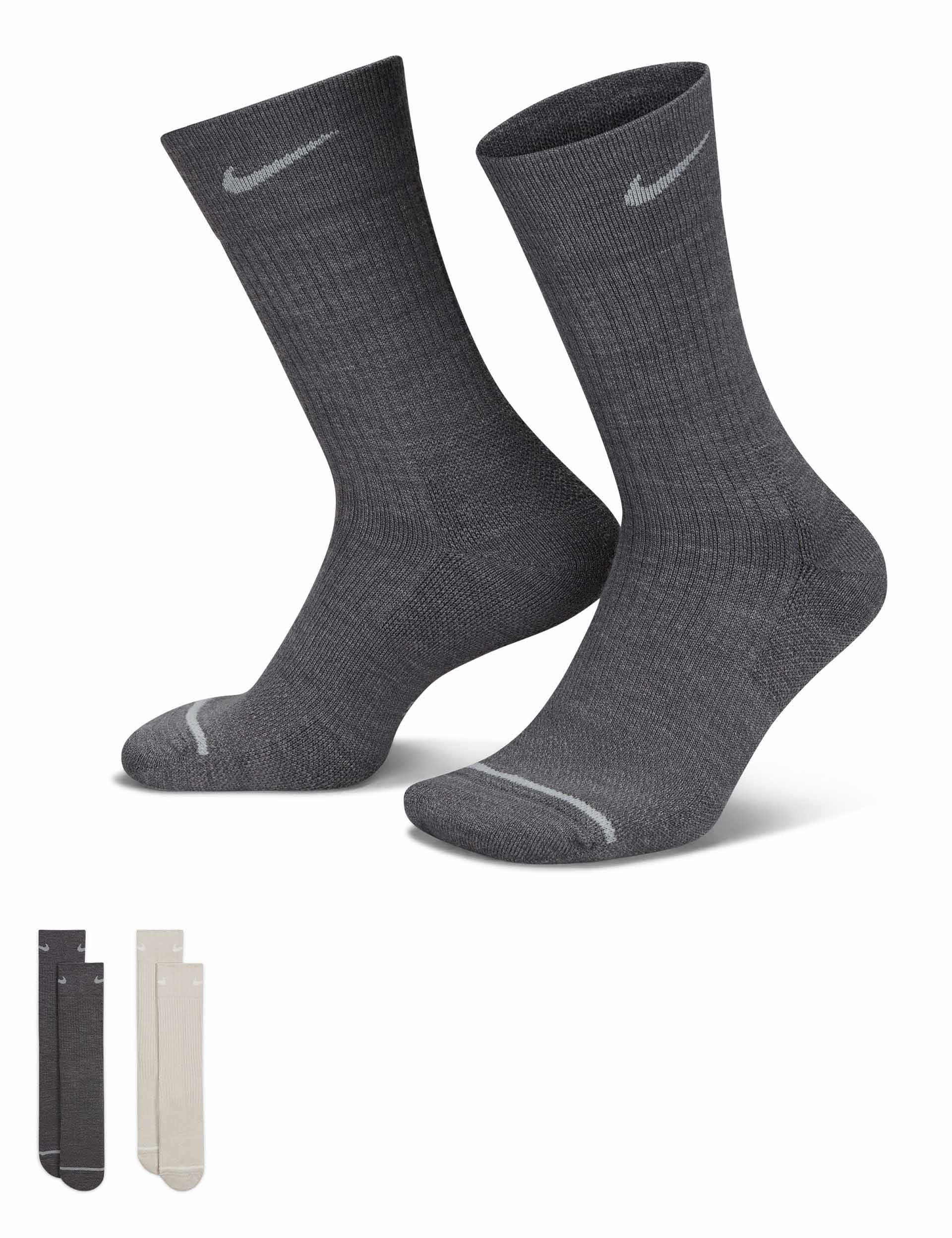 Premium Wool Cushioned Crew Socks for Men & Women - 2 Pairs Pack (Grey/Beige) - Soft & Breathable Everyday Socks for Work, Hiking & Cold Weather Comfort