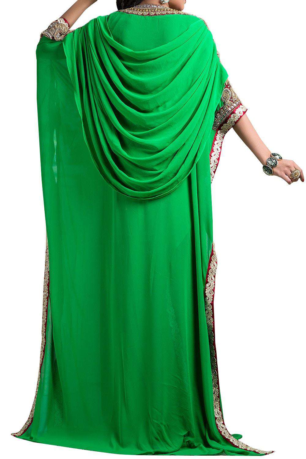 Elegant Green Crepe Jalabiya Dress - Comfortable & Stylish Islamic Abaya for Women - Perfect for Eid, Ramadan, and Special Occasions