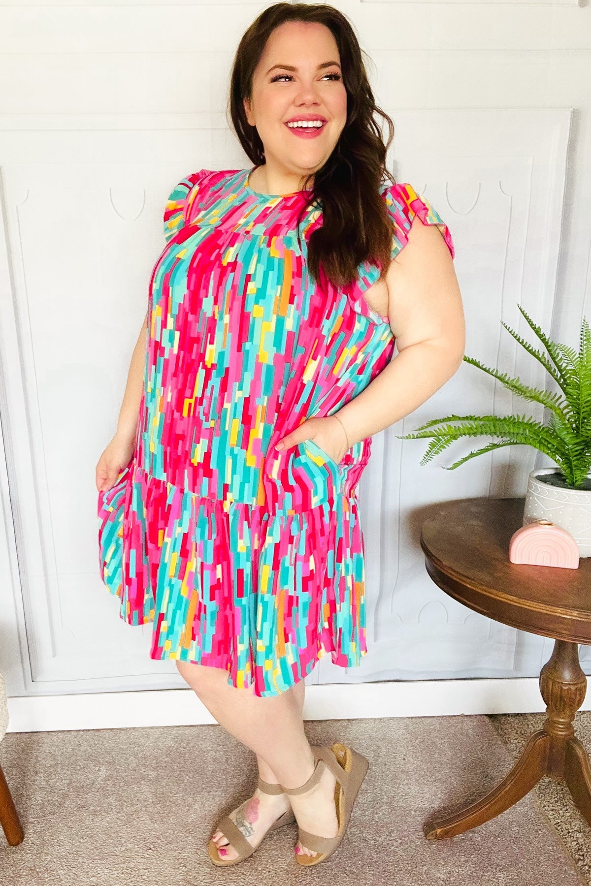 Stylish Multicolor Abstract Print Tiered Ruffle Sleeve Dress for Women | Trendy Party & Cocktail Outfit | Perfect for Date Night, Wedding Guest & Special Occasions