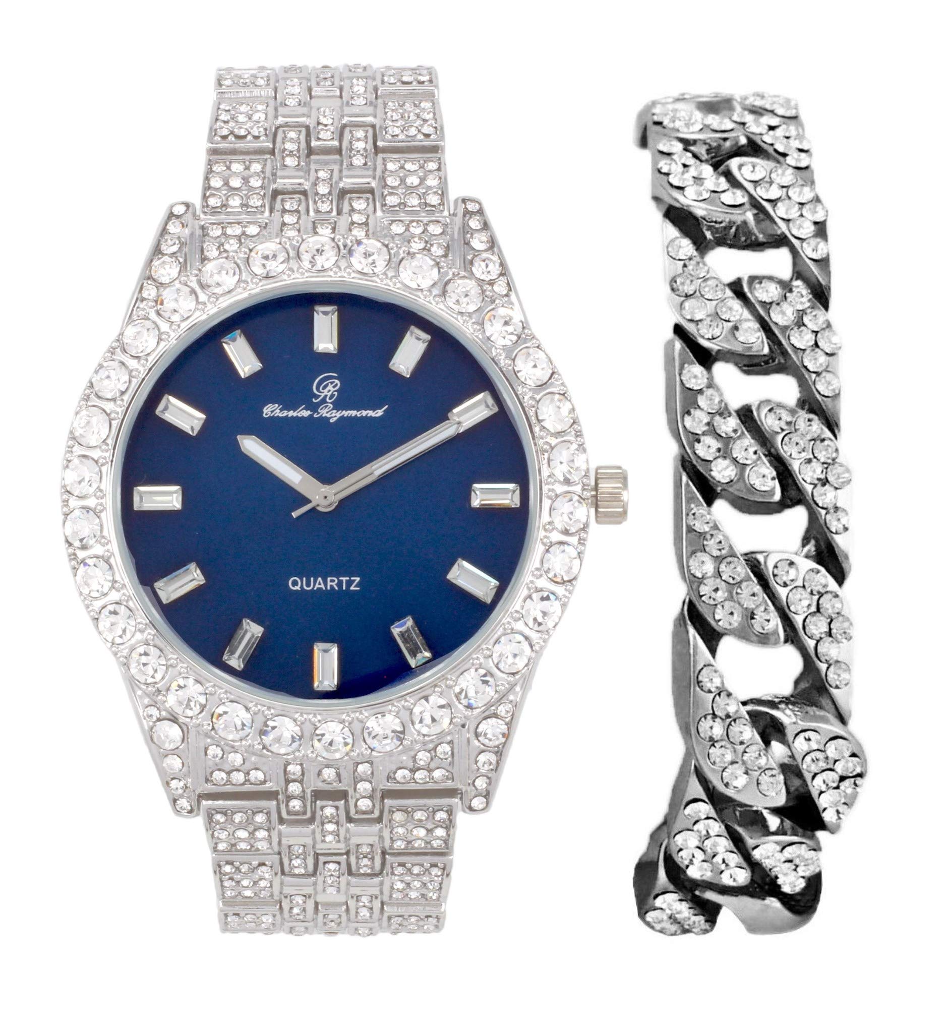 **Men's Iced Out Watch with Matching Cuban Link Bracelet - Big Rhinestones & Elegant Baguette Dial - Hip Hop Bling Jewelry for Parties, Gifts & Luxury Style - ST10226B**