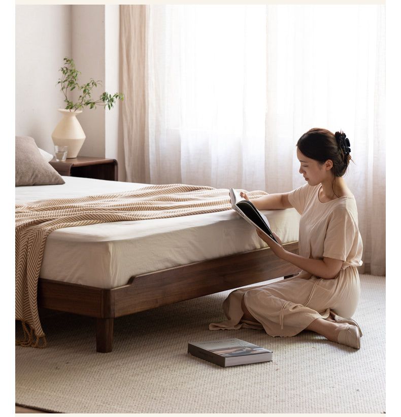 Solid Wood Platform Bed in Black Walnut & Ash - Headboard-Free Modern Bed Frame for Bedroom, Guest Room, or Dorm