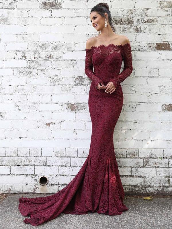 Elegant Off Shoulder Long Sleeve Lace Mermaid Evening Gown - Formal Prom Dress for Sweet 16, Homecoming & Special Occasions | Style 18386