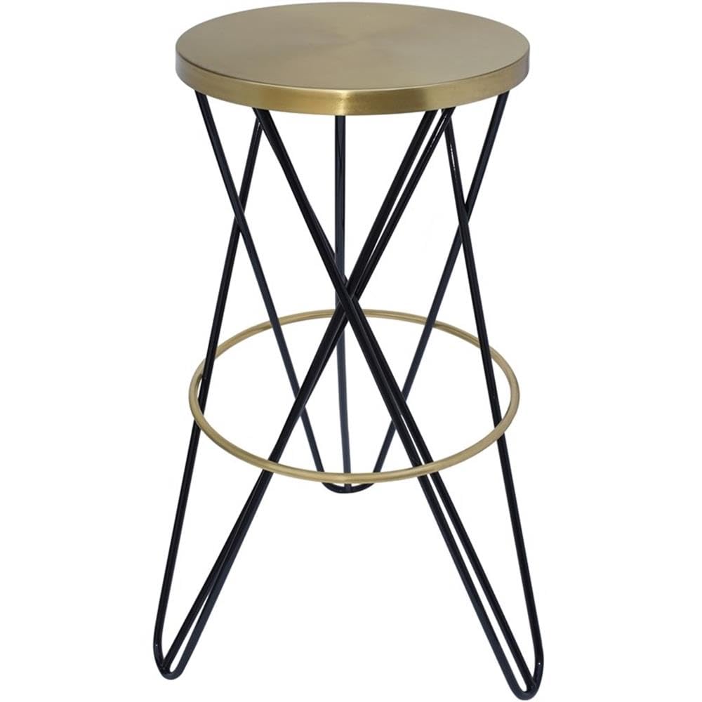 Modern Iron Bar Stool with Brushed Gold Finish & Black Powder Coating - Meridian Furniture 946Black Mercury Collection | Perfect for Kitchen Islands, Breakfast Bars & Contemporary Home Decor