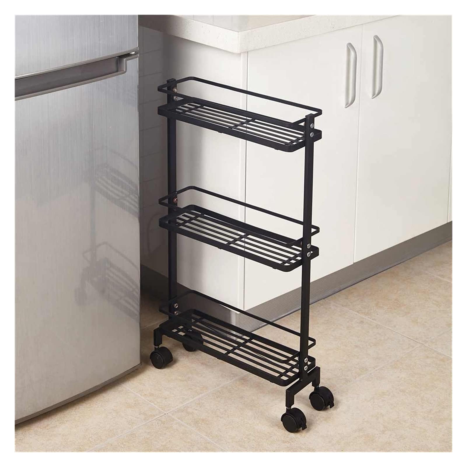 Multifunctional Kitchen Storage Cart with Removable Shelves - Rolling Utility Organizer for Pantry, Bathroom, or Office - Space Saving Black Kitchen Trolley with Slide-Out Racks - Perfect for Small Spaces & Home Organization