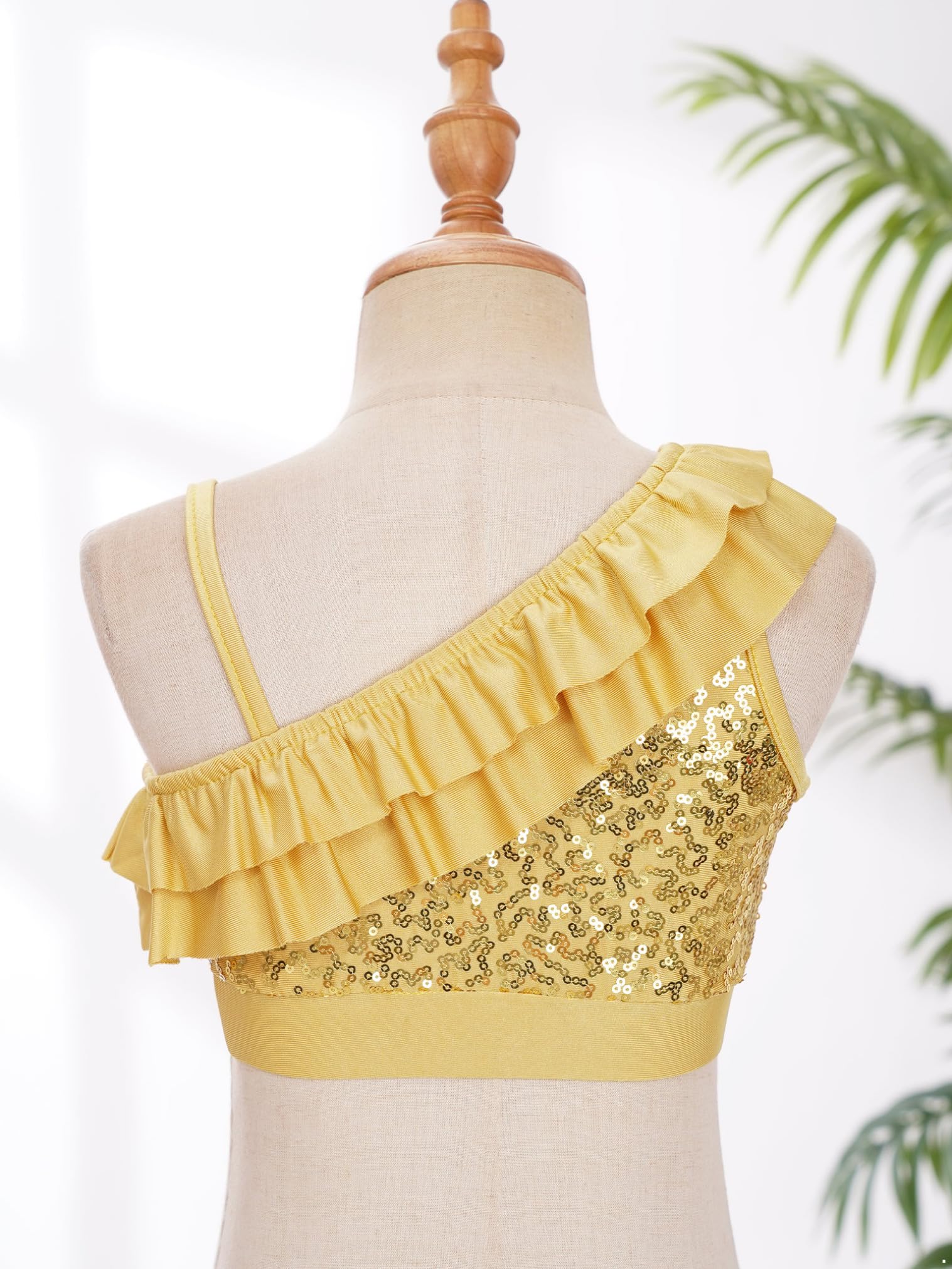 JEATHA Girls Sparkly Sequins Ruffled Sleeveless Crop Top - Dance Shirt & Summer Tank Top for Kids - Perfect for Dance Performances, Birthday Parties & Casual Wear