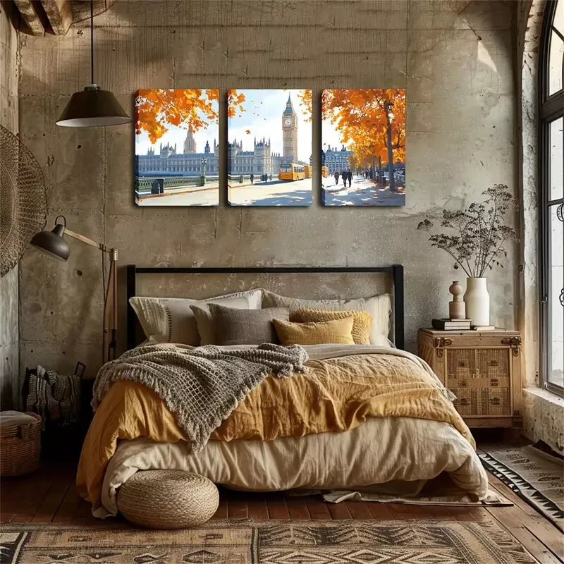 3-Piece Autumn London Street Wall Art Set - Framed Canvas Prints 40x60cm - High Quality Australian Made Wall Decor - Perfect for Living Room, Bedroom & Office Decor