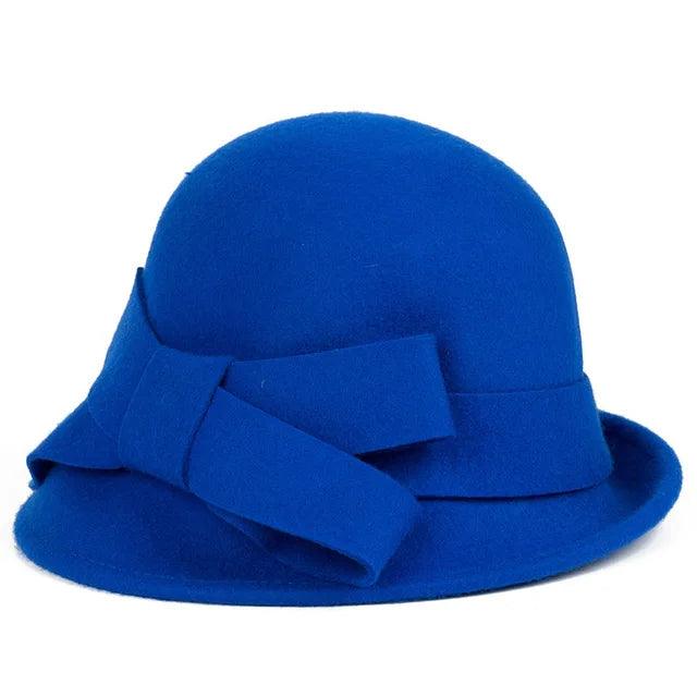 Women's Wool Felt Winter Hat with Asymmetric Bowknot - Elegant Formal Headwear for Cold Weather - Perfect for Office, Parties, and Holiday Outfits