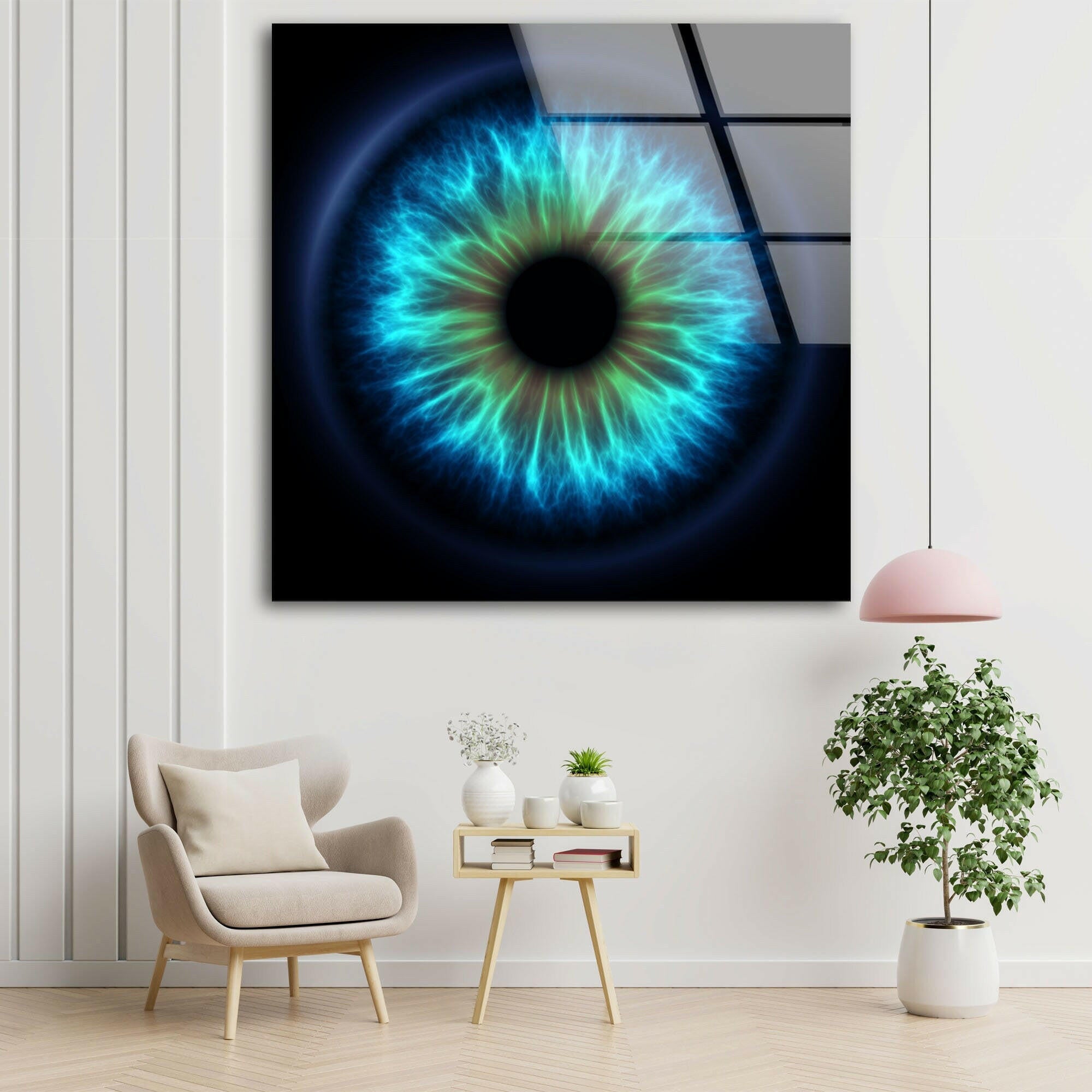 Blue Eye Glass Wall Art Decor - Handmade Bohemian Style Hanging Ornament for Home, Office & Spiritual Spaces