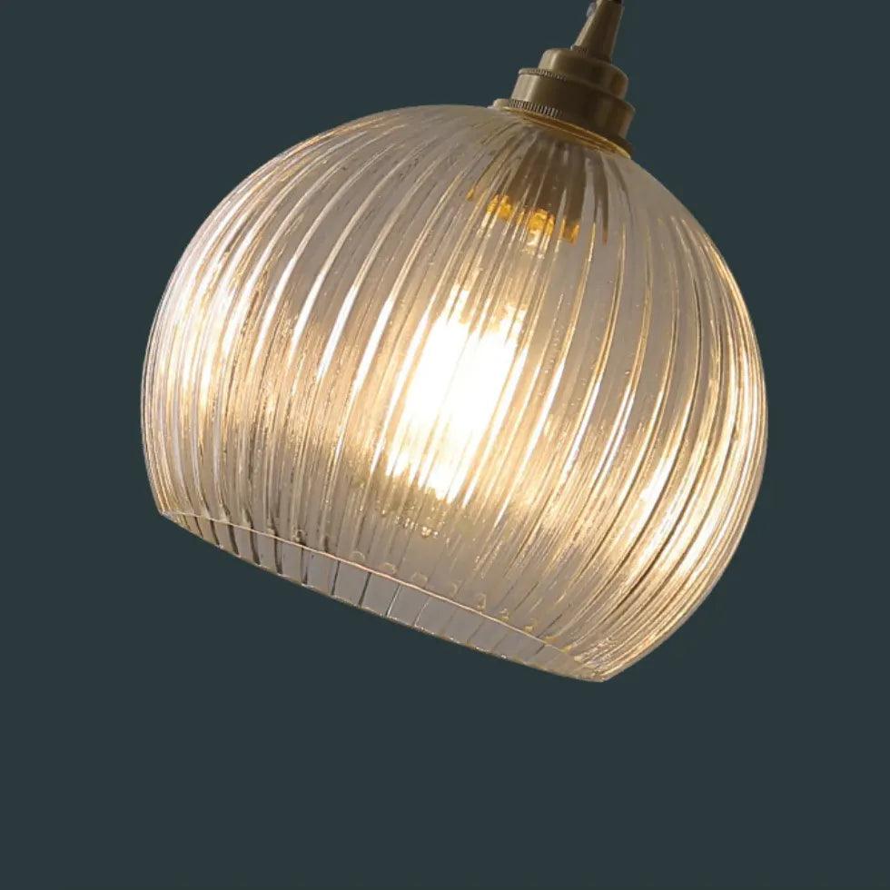Modern Spherical Glass Striped Minimalist Pendant Light - Elegant Hanging Fixture for Dining Room, Kitchen Island, or Living Room Decor