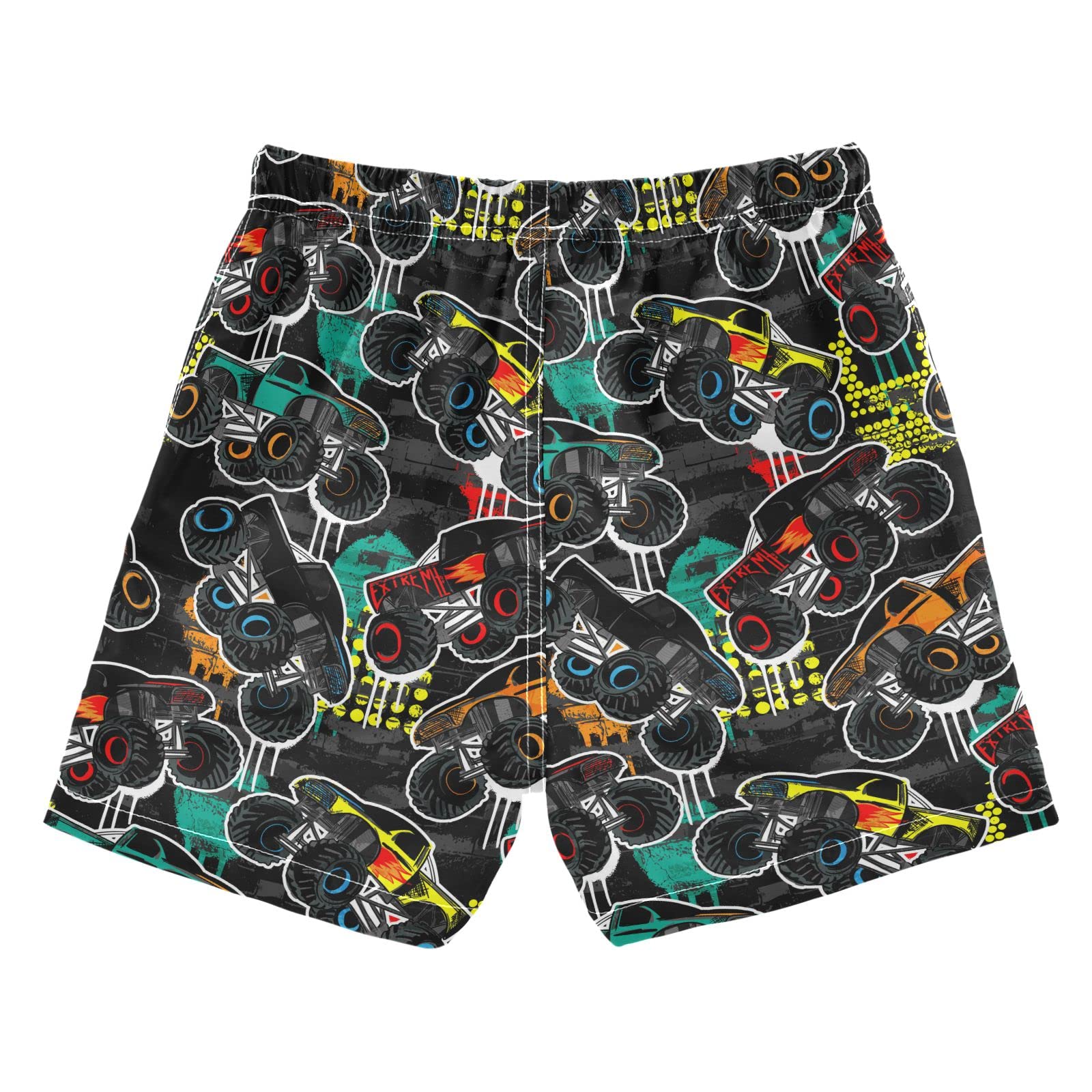 Abstract Monster Truck Boys Teens Quick Dry Swim Trunks - Cool Cartoon Design for Beach, Pool & Summer Water Activities