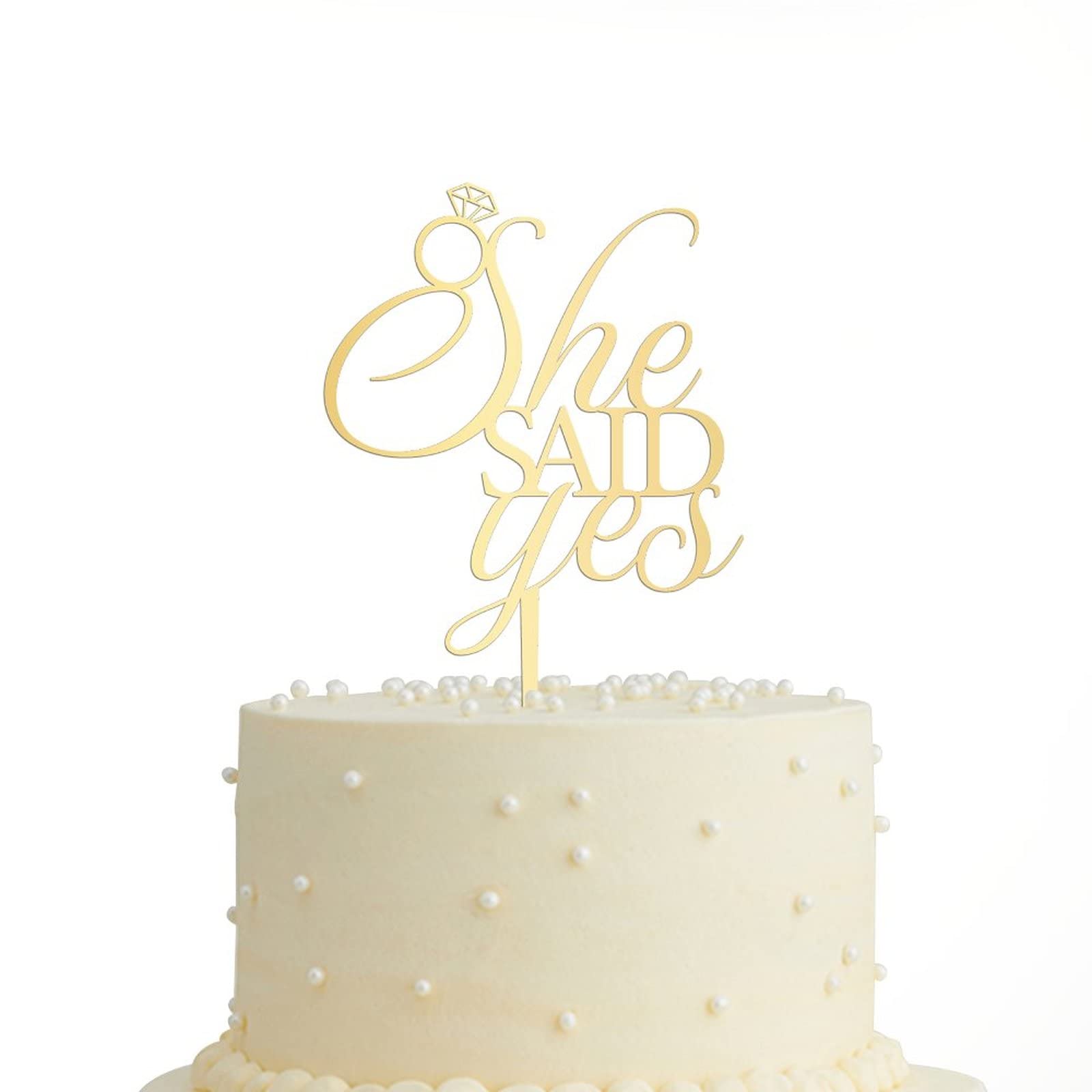 Elegant Mirror Gold Acrylic Wedding Cake Topper - Custom 'She Said Yes' Mr & Mrs Cake Decoration for Weddings, Anniversaries & Special Celebrations