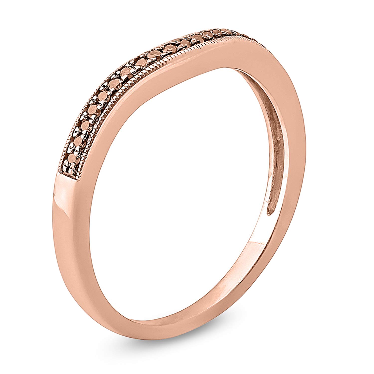 1/10 CT Natural White & Champagne Diamond Stacking Ring for Women - 10K Rose or White Gold Wedding Band, Anniversary Jewelry Gift | Elegant Diamond Accent Ring for Everyday Wear, Date Nights & Special Occasions