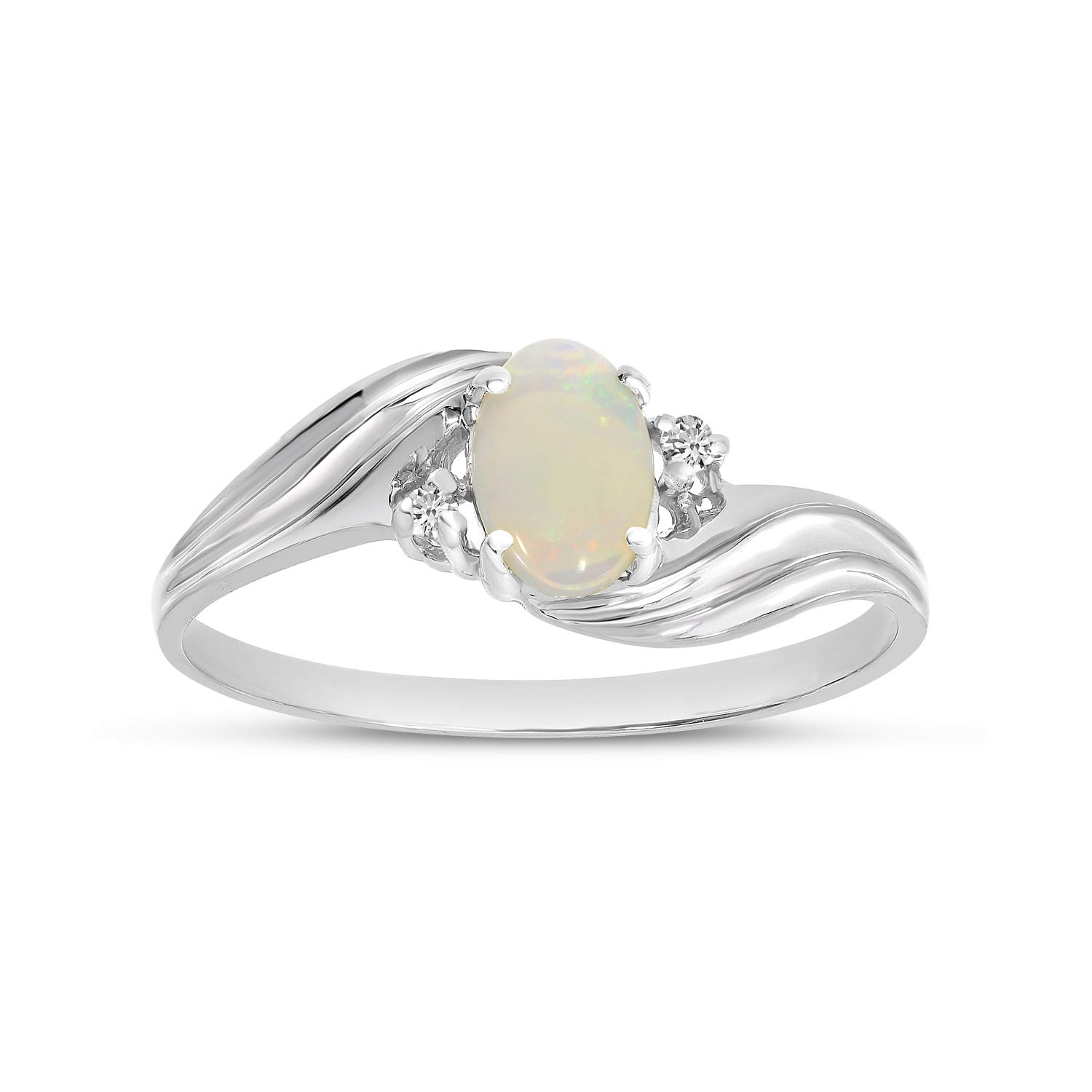 10K White Gold Oval Opal and Diamond Ring for Women – Elegant Vintage Style Jewelry Gift for Engagement, Wedding, Anniversary, or Special Occasion