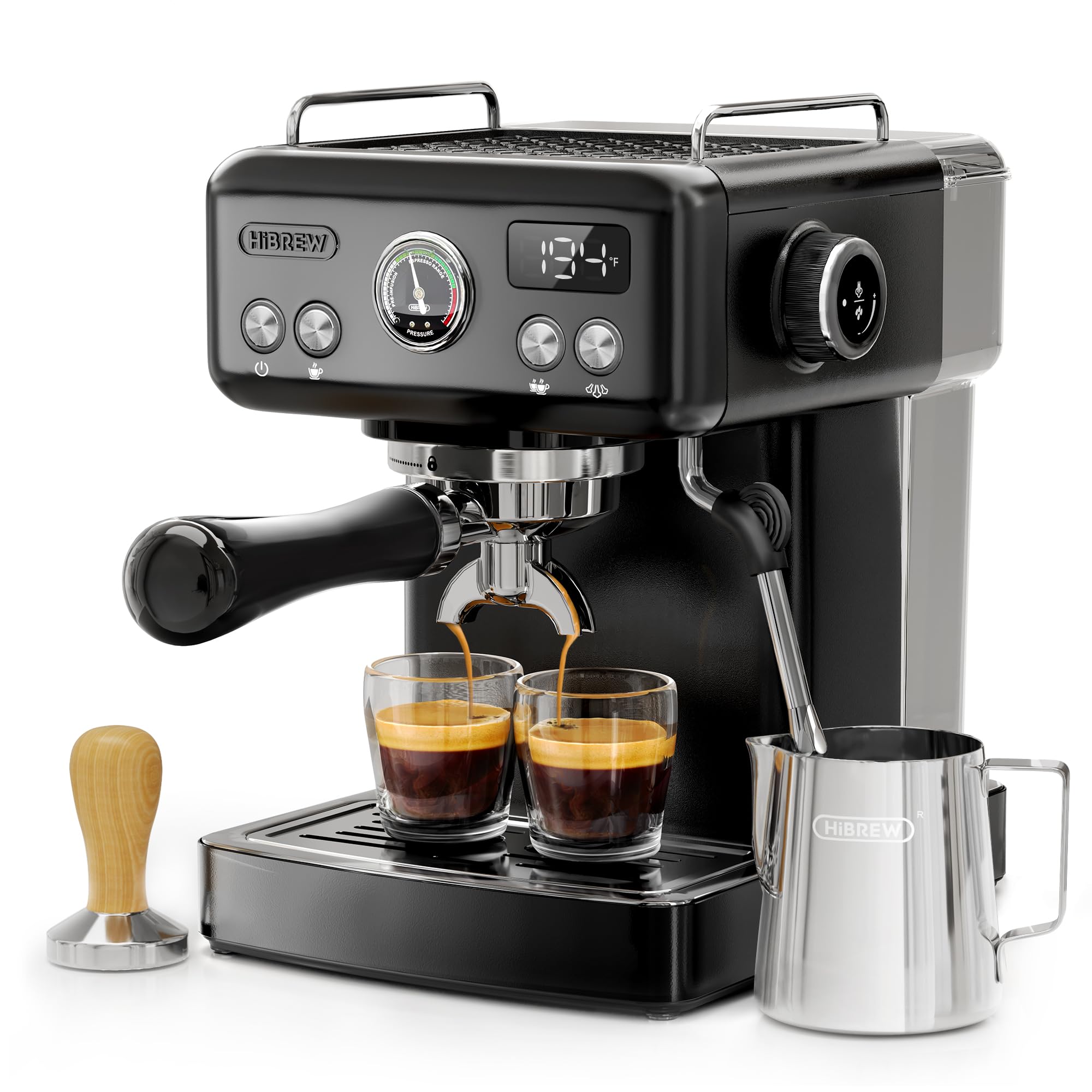 HiBREW H10A Programmable Espresso Machine with Adjustable Temperature & Cup Volume - 1.8L Removable Water Tank & Steam Wand for Milk Frothing - Brushed Stainless Steel Design - Perfect for Home Baristas & Coffee Enthusiasts