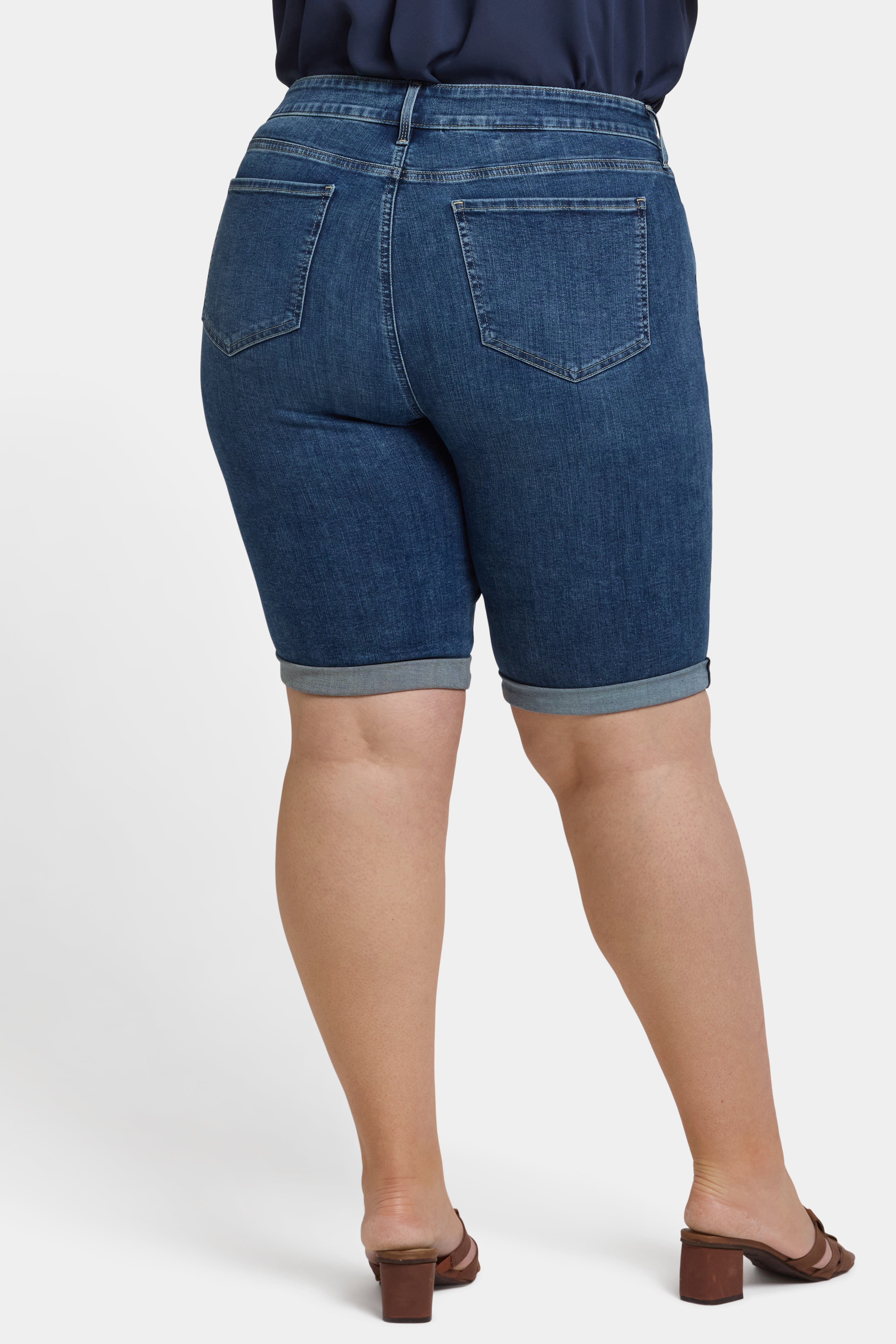 Briella 11 Inch Plus Size Denim Shorts for Women - High Waisted Stretch Comfort - Perfect for Surfing, Beach & Summer Outfits