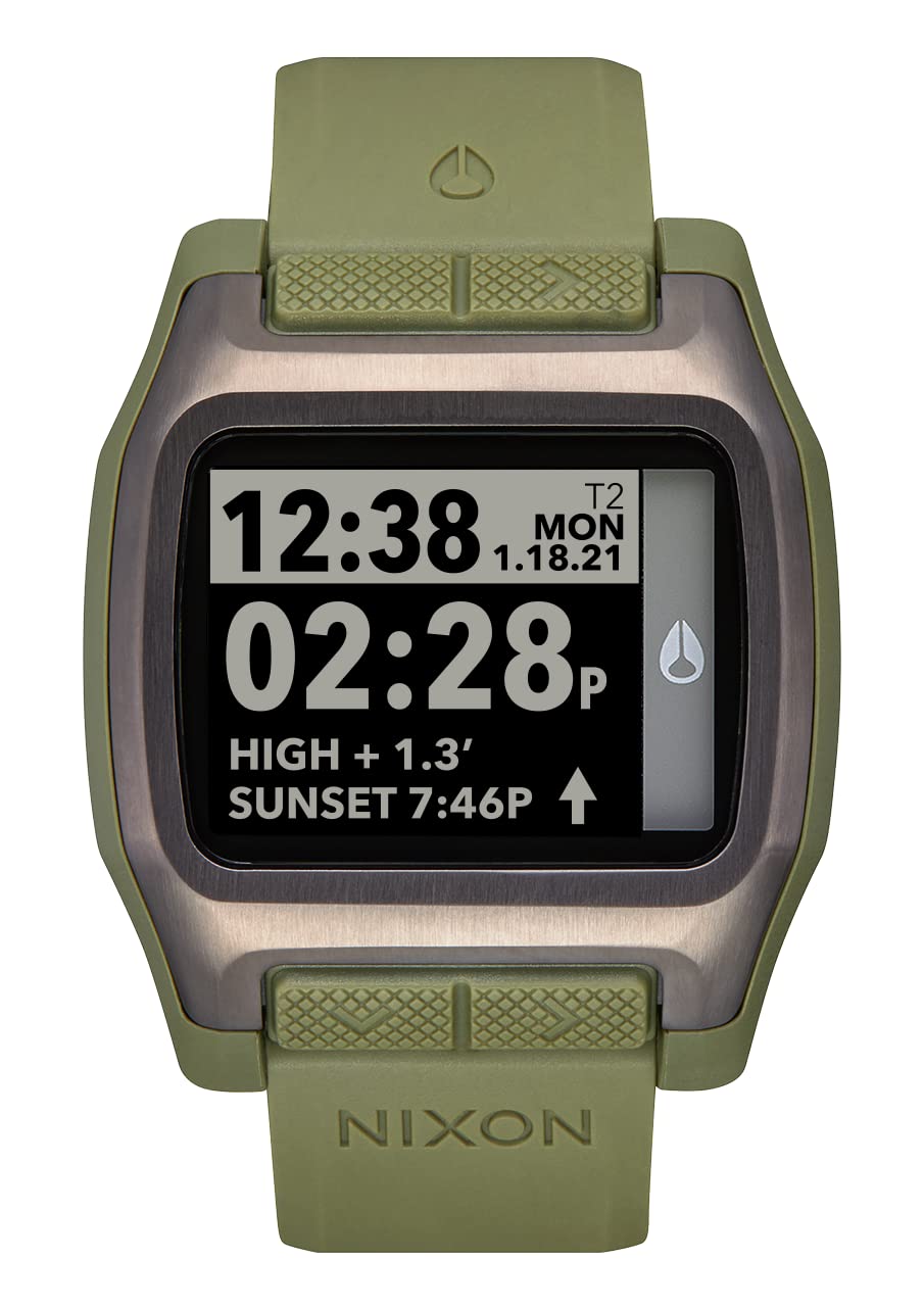 NIXON High Tide A1308 Digital Watch for Men & Women - Waterproof 100M Surf, Dive, Fishing Sports Watch - Adjustable 44mm Face & 23mm PU Strap - Perfect for Beach, Swimming & Outdoor Adventures