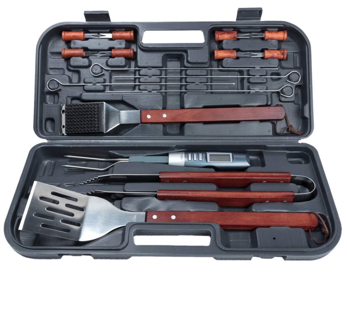 17-Piece Stainless Steel BBQ Grill Tool Set with Carrying Case - Perfect for Backyard Grilling, Camping, and Outdoor Cooking Parties