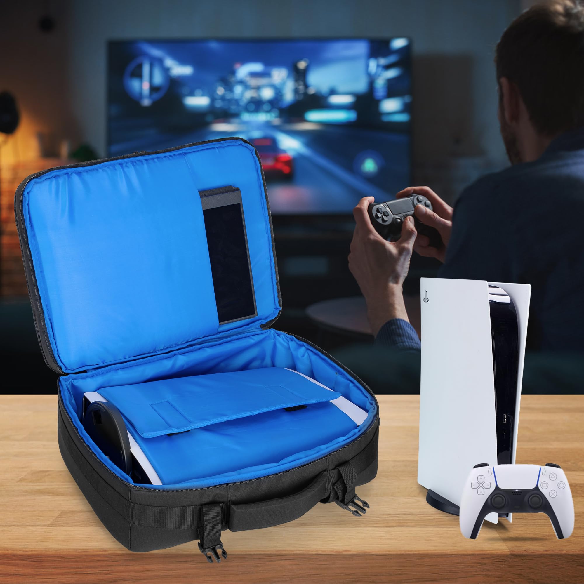 PGmoon Travel Backpack for PS5/PS5 Slim/PS5 Pro - Protective Gaming Case with Controller Storage & 15.6’’ Laptop Compartment | Patent Design | Perfect for Travel, Commuting & Gaming Events