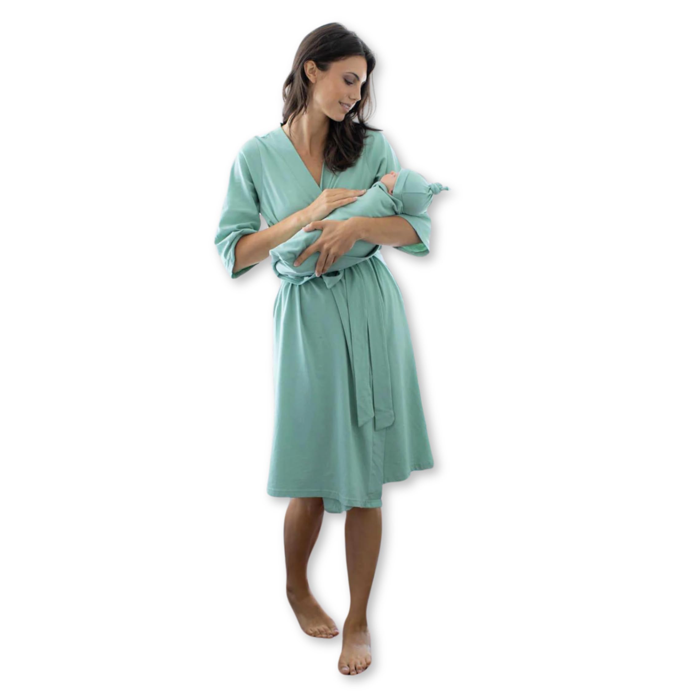 Mommy & Me Maternity Robe Set - Labor & Delivery Gown with Matching Swaddle for Newborns - Perfect Hospital Outfit