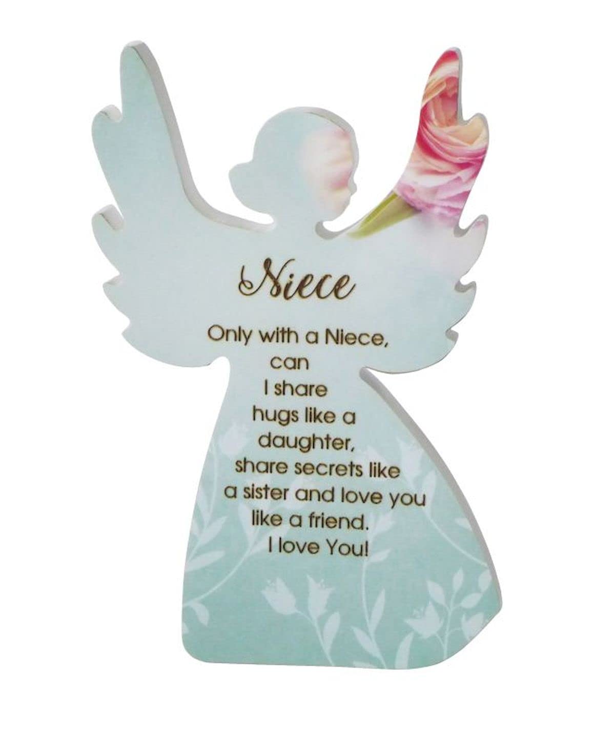 Heavenly Rose Angel Plaque with Inspirational Saying - Perfect Gift for Niece, Birthday, Baptism & Home Decor