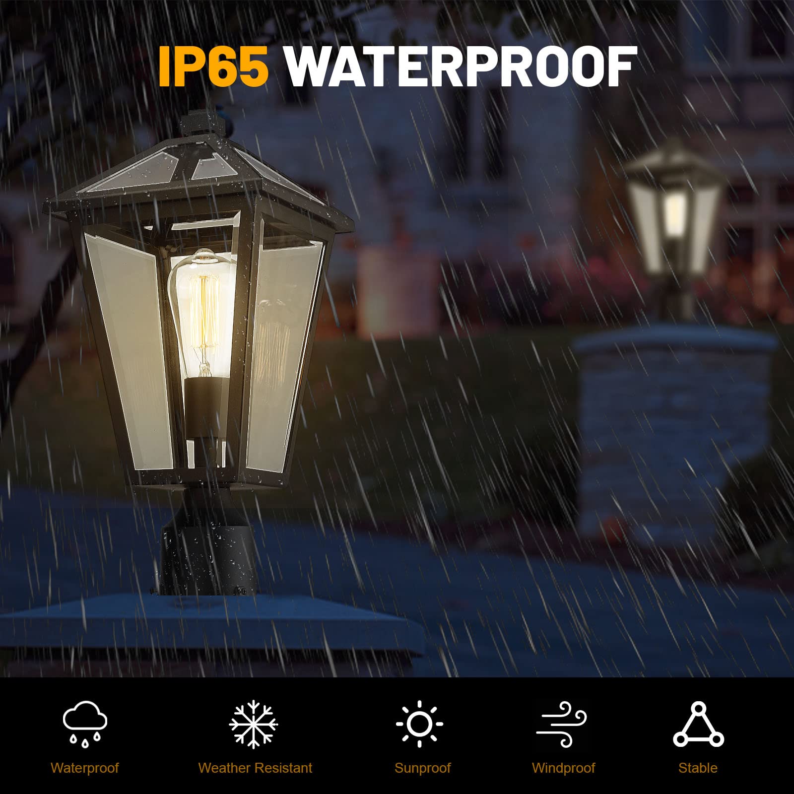 Outdoor Post Light Fixture - Black Aluminum Waterproof & Rust-Resistant Medium Size Lamp Post Lighting for Walkway, Driveway, Patio, Porch | Perfect for Garden, Yard, and Outdoor Pathway Illumination