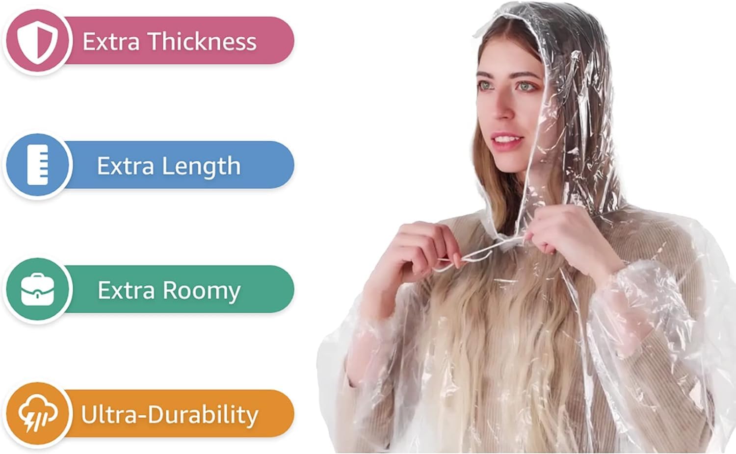 ProtectX Premium Disposable Rain Ponchos with Elastic Cuffs & Drawstring Hood - Waterproof Emergency Rainwear for Outdoor Events, Hiking, Travel & Theme Parks