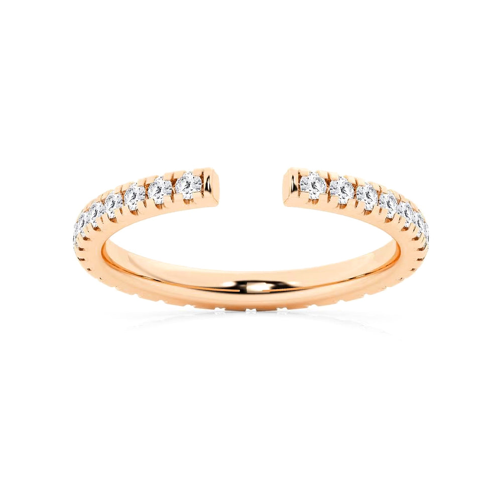 Lab Grown Diamond French Pavé Open Wedding Ring - 14K White Gold Dainty Stackable Band for Women, Perfect for Bridal Sets, Anniversary Gifts & Everyday Elegance
