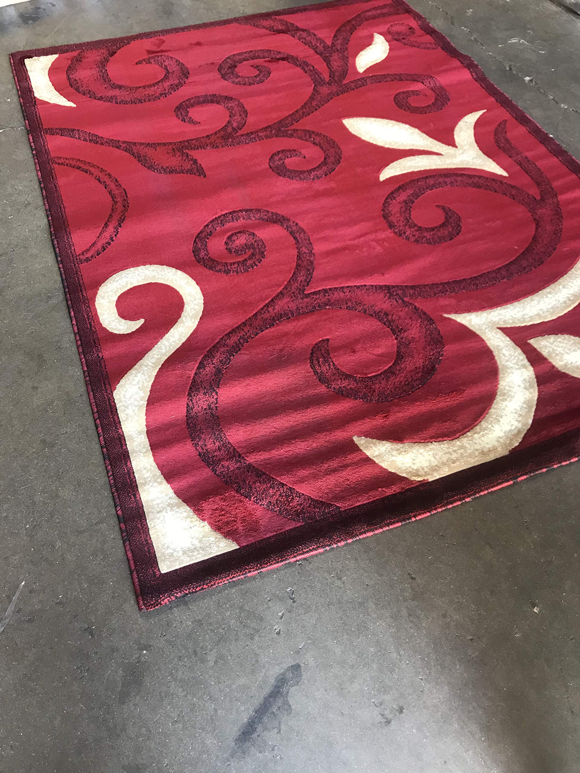 Modern Red Swirl Design Area Rug 5'3