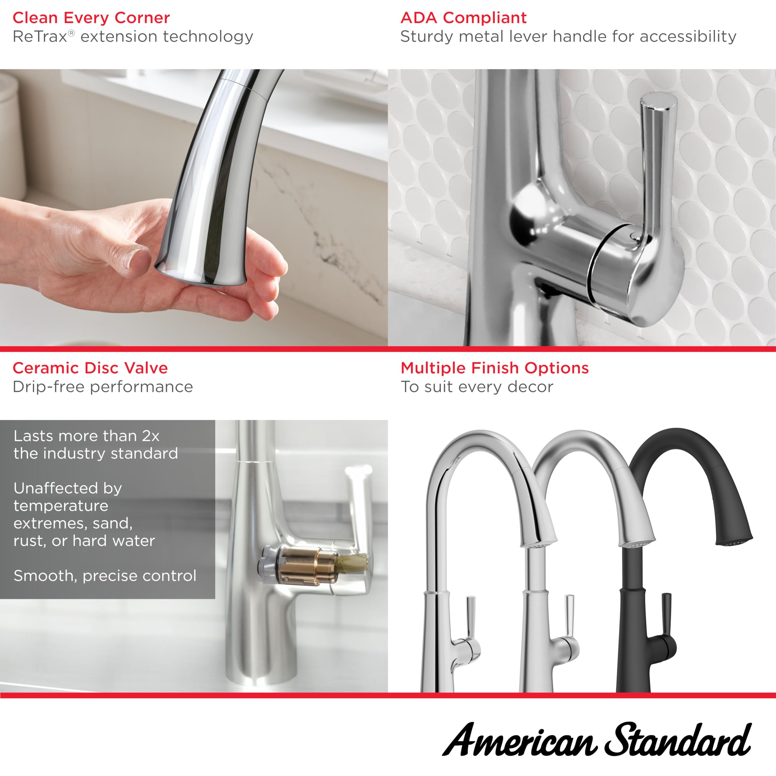 American Standard 9319310.243 Renate Matte Black Pull-Down Kitchen Faucet with Sprayer - Modern Touchless Design for Easy Cooking & Dishwashing (Ideal for Home, Restaurant & Commercial Kitchens)