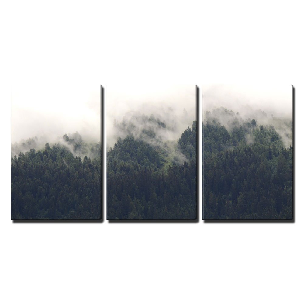 Wall26 - 3 Piece Canvas Wall Art Set - Misty Forest Landscape Painting - Modern Stretched & Framed Ready to Hang Home Decor - 24