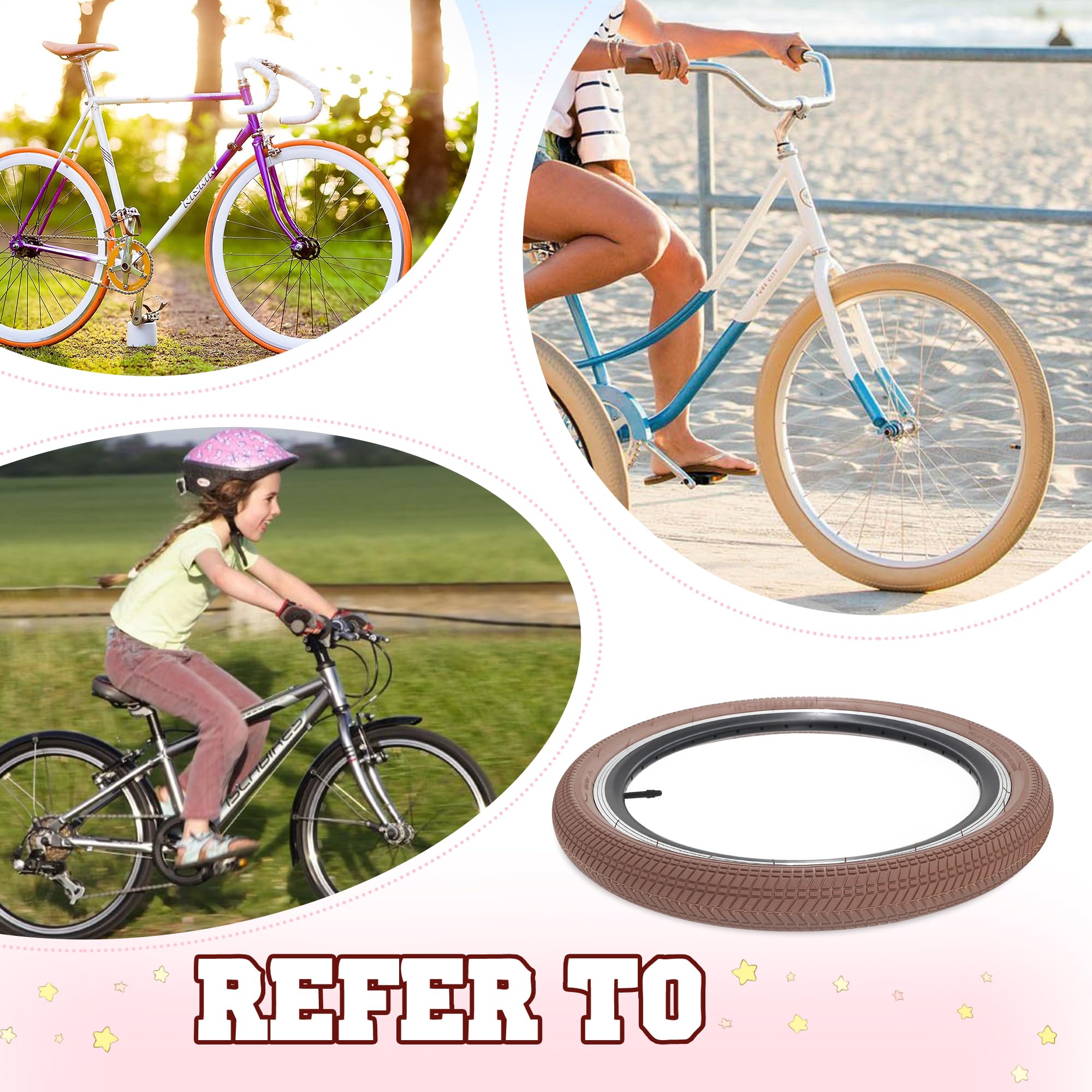 BALINGE 20 Inch Bike Tires (2 Pack) - 20 x 2.125 BMX Folding Replacement Tires for Kids Bikes - Durable Brown Rubber Tires for BMX, Cruiser & Commuter Bicycles - Perfect for Street Riding, Park Trails & Daily Commutes