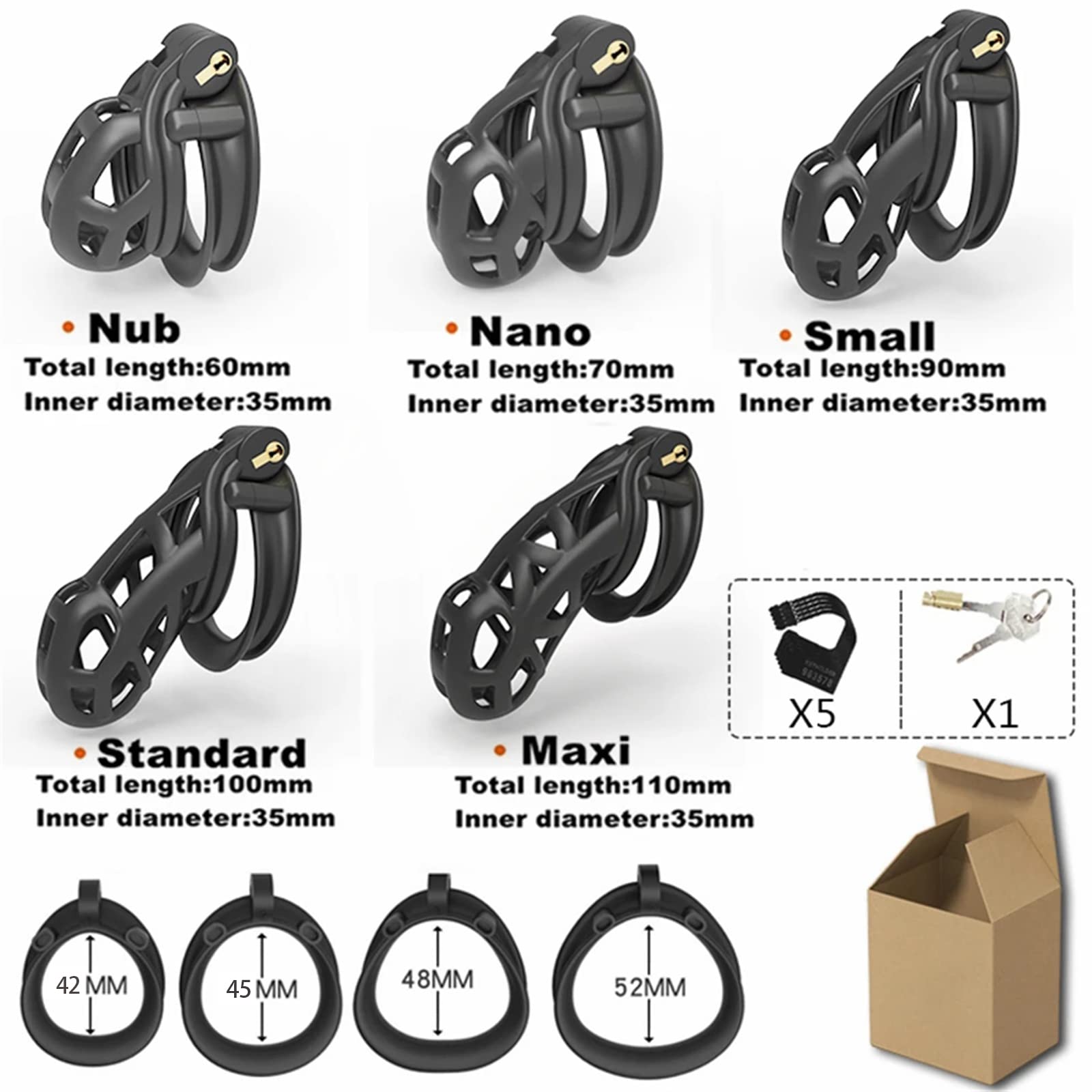 Cobra 2.0 Resin Cock Cage Chastity Device - 4 Ring Sizes for Comfortable Fit - Nano Size Male Chastity Device for Penis Training & Locktober - Perfect for BDSM, Couples Play & Long-Term Wear