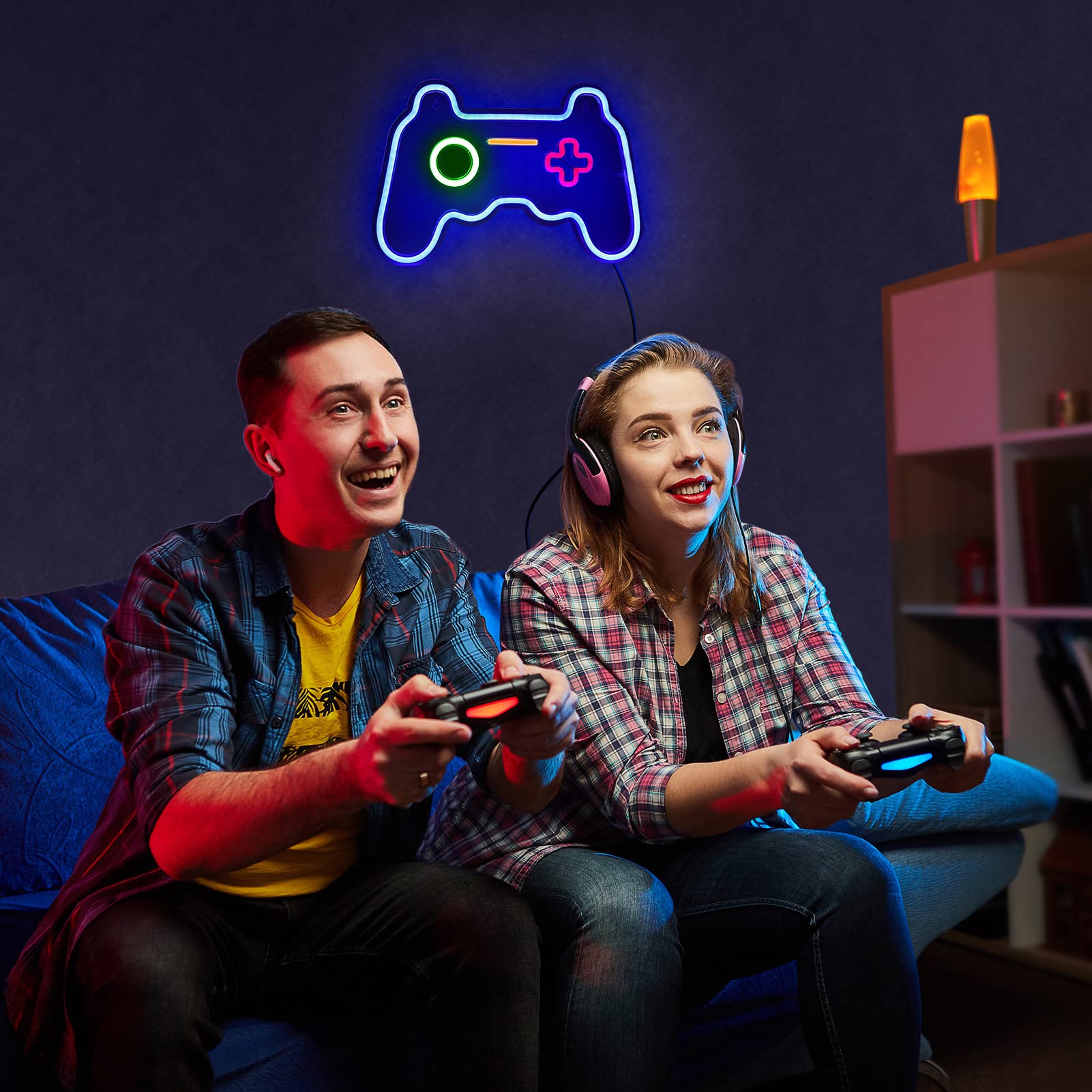 16x11 Inch Large Gamepad Controller Gaming LED Neon Sign - Wall Decor for Bedroom, Gamer Gift for Teens & Kids - Perfect for PlayStation Gaming Room, Man Cave, or Streamer Setup