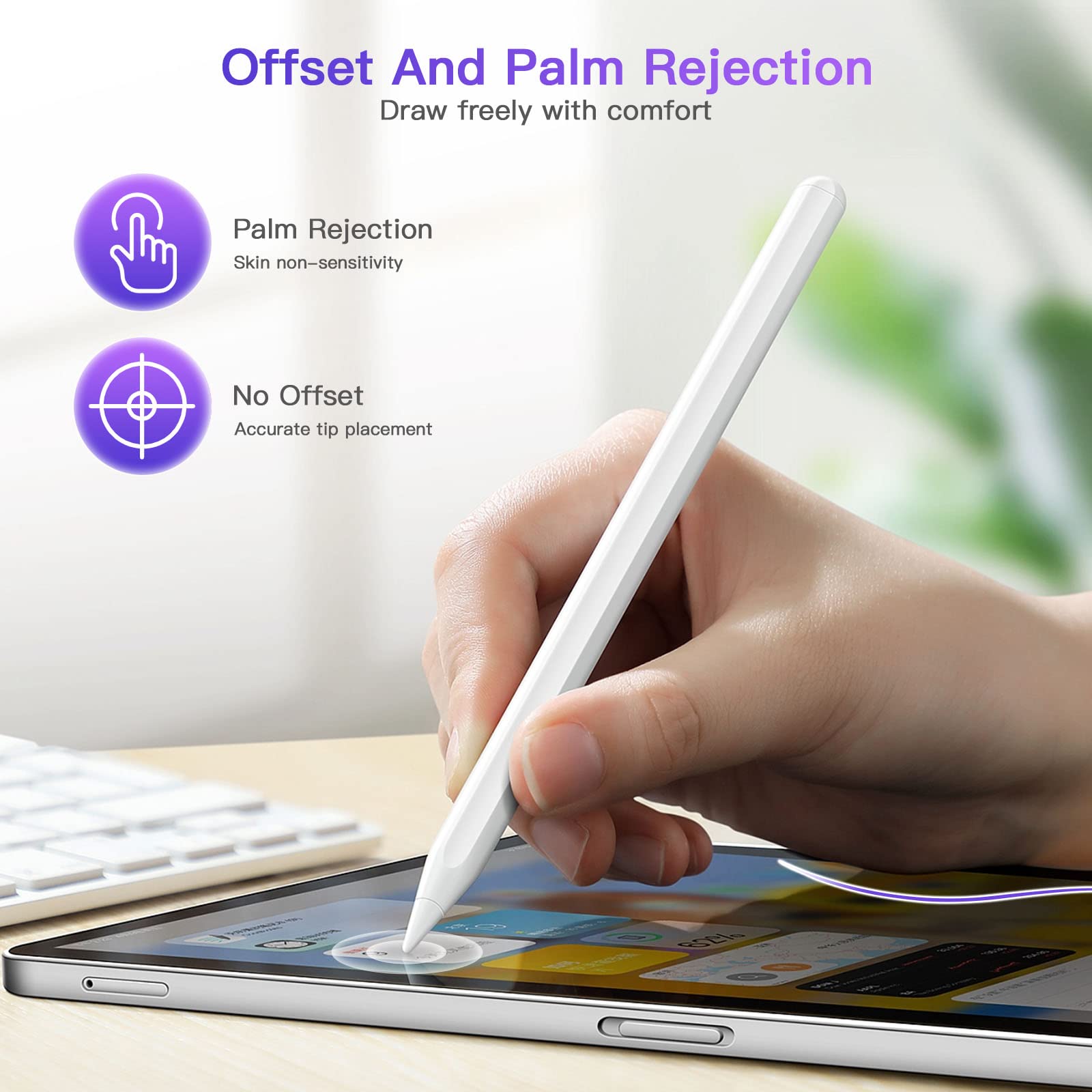 2nd Gen Magnetic Wireless Charging Stylus Pen - Compatible with iPad Pro 11 (1/2/3/4), iPad Pro 12.9 (3/4/5/6), iPad Air 4/5 & iPad Mini 6 - White | Perfect for Digital Art, Note Taking & Professional Work
